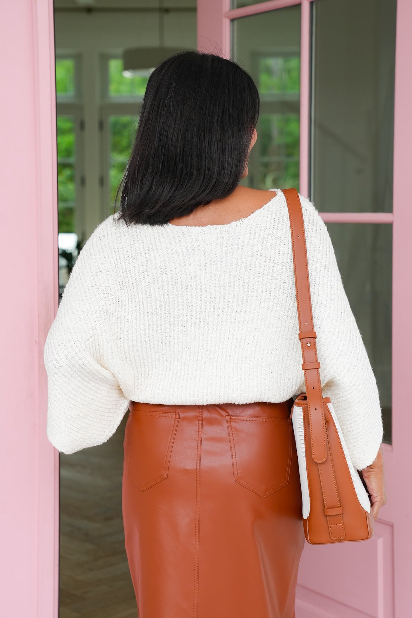 Cream Knit Dolman Sleeve Boat Neck Sweater