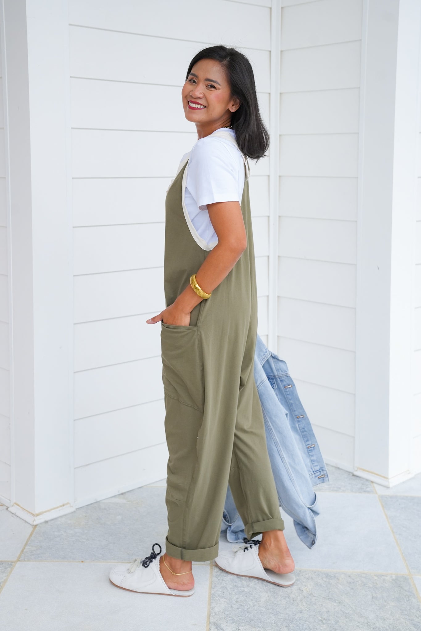 Sleeveless Adjustable Strap Jumpsuit with Button Detail