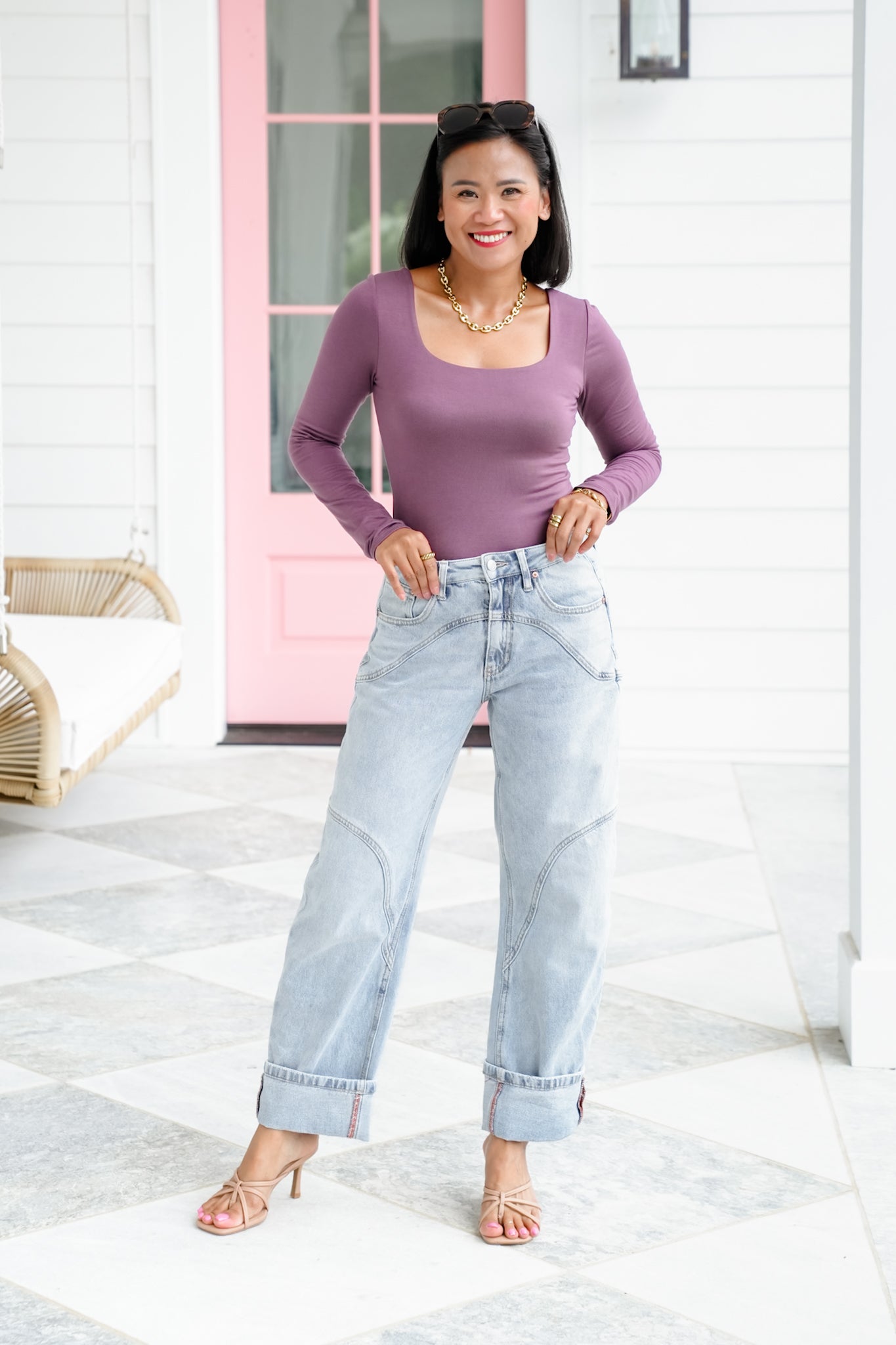 Long Sleeve Square Neck Fitted Knit Top