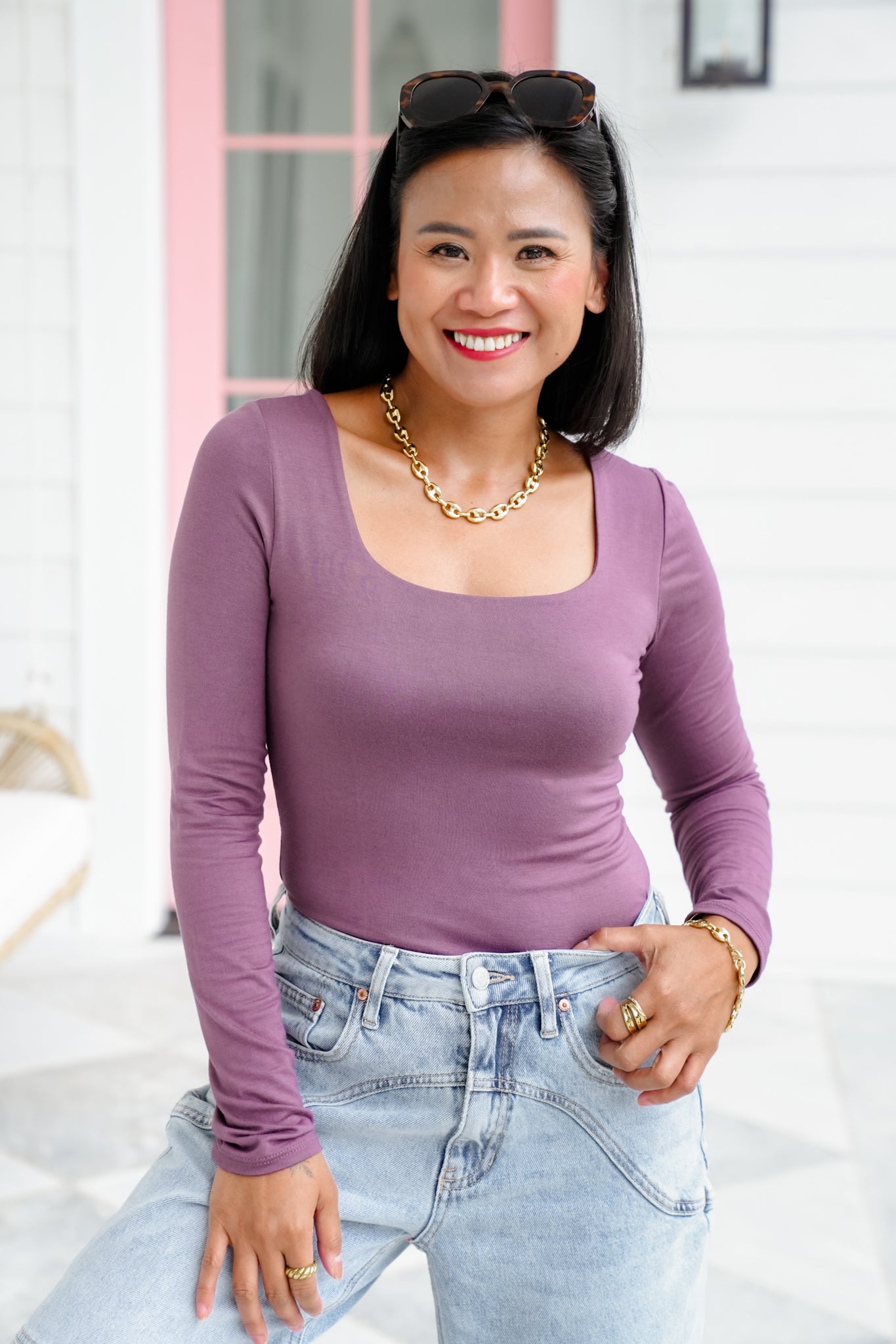 Long Sleeve Square Neck Fitted Knit Top
