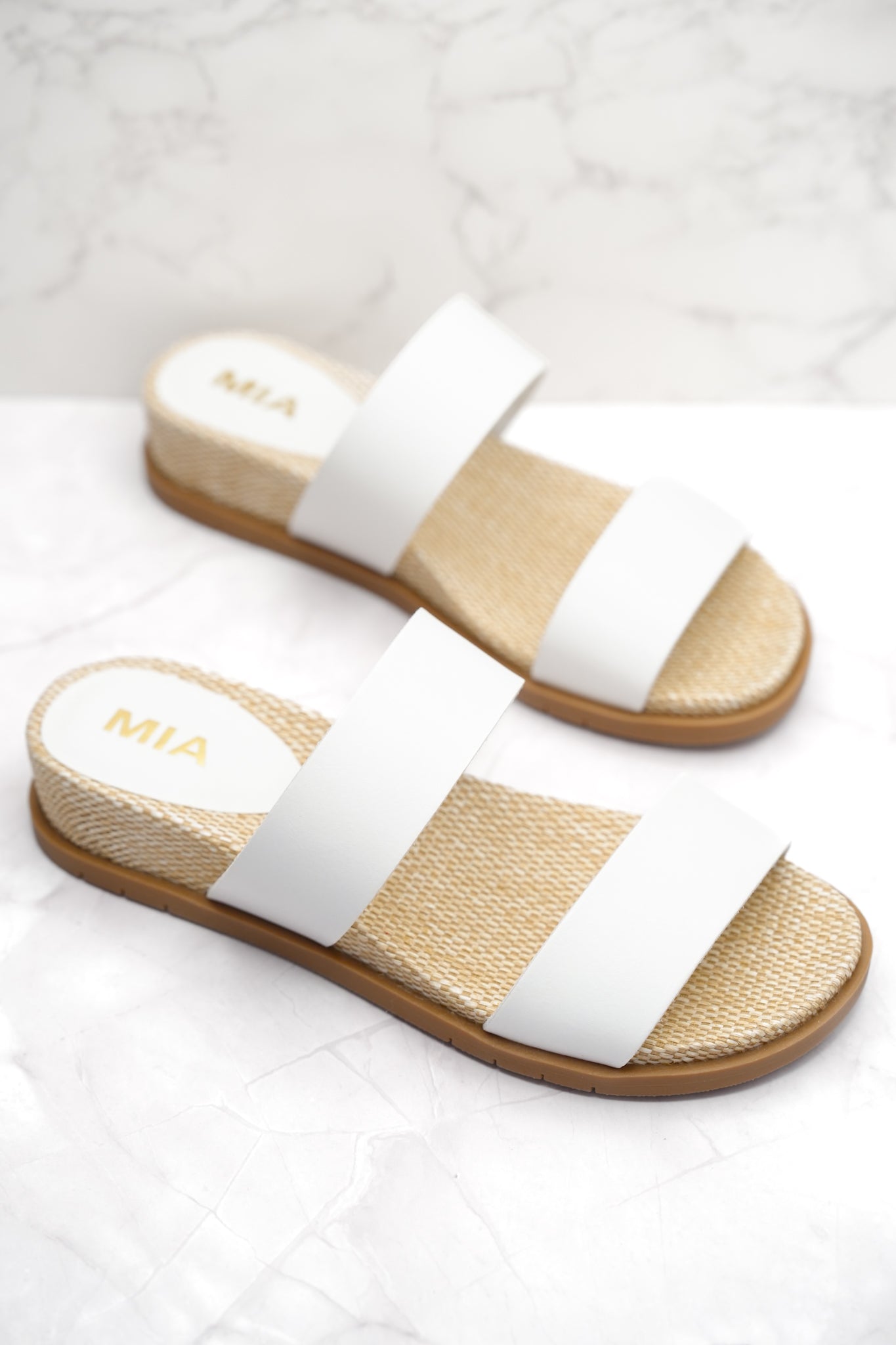 MIA Double Strap Slide Sandal with Woven Footbed