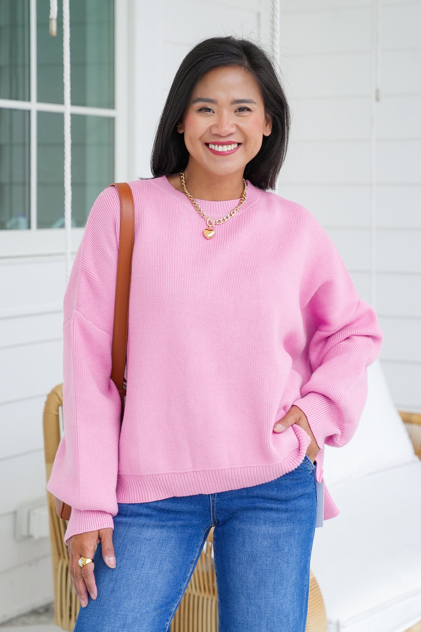 Solid Long Sleeve Drop Shoulder Sweater