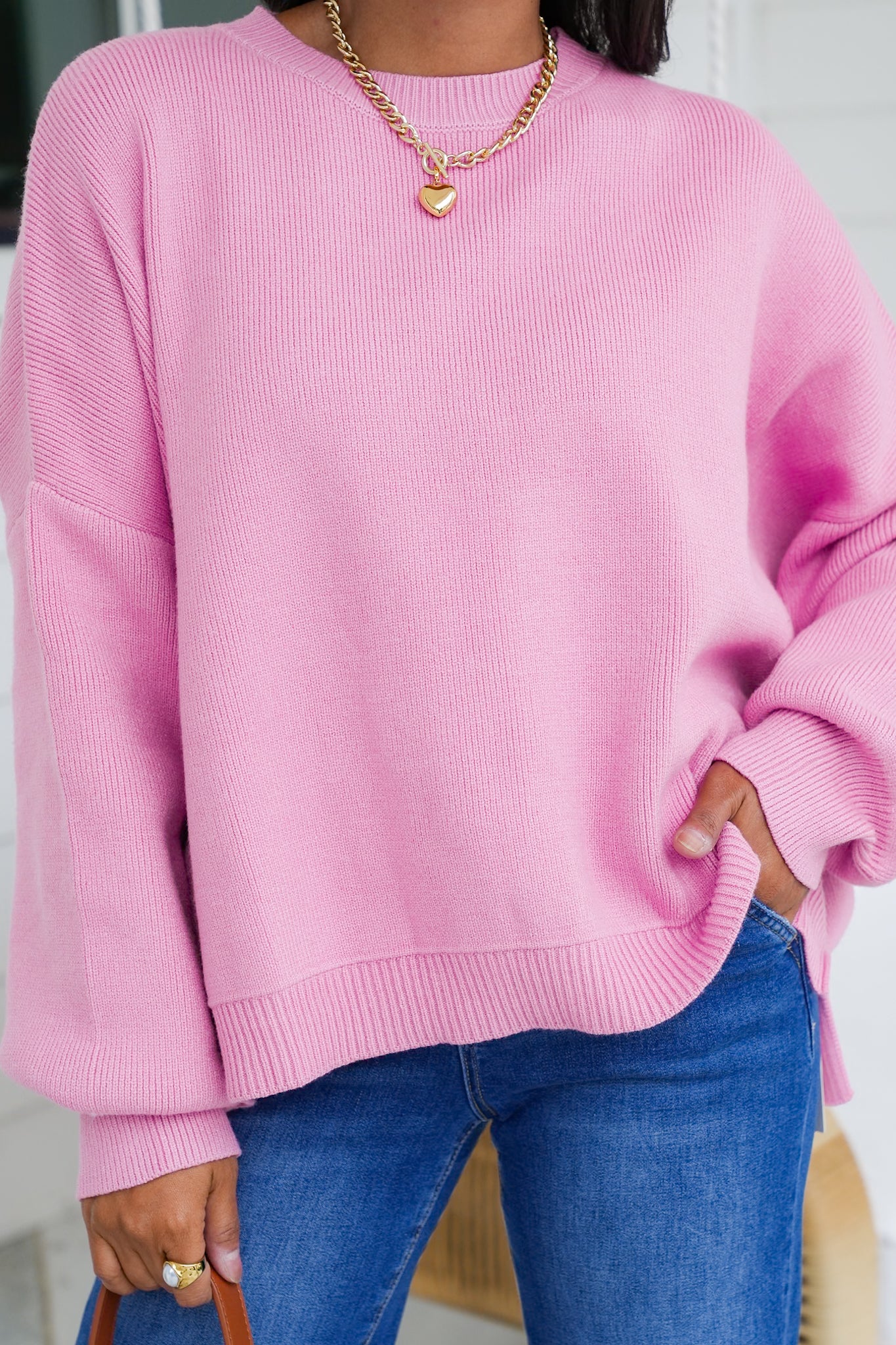 Solid Long Sleeve Drop Shoulder Sweater