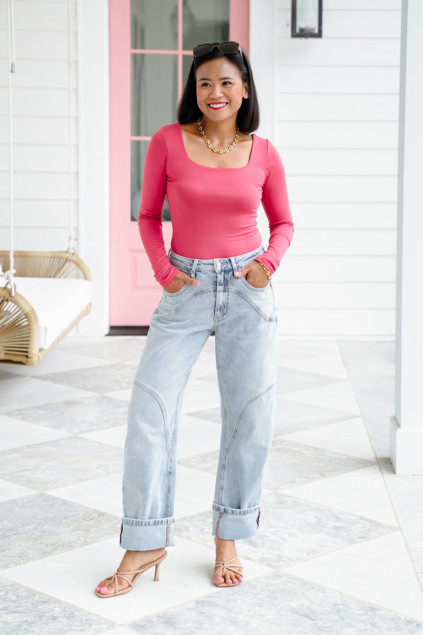 Long Sleeve Square Neck Fitted Knit Top