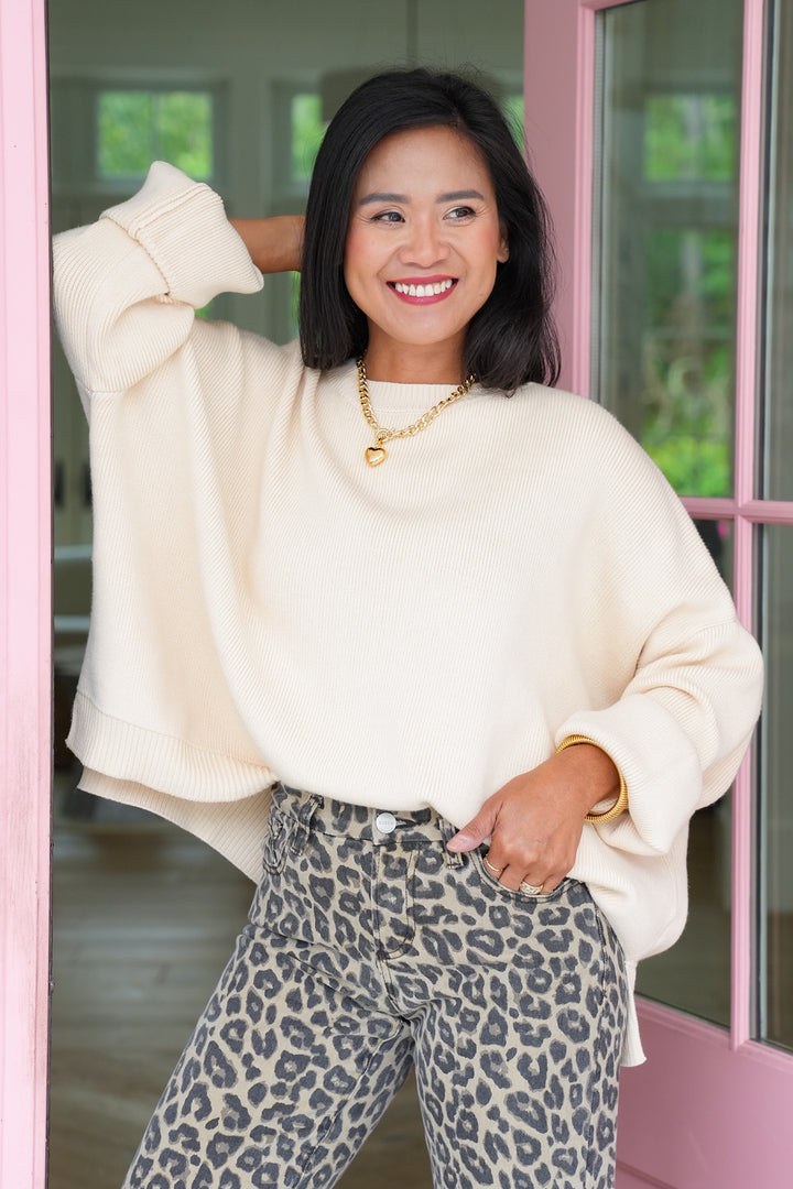 Solid Long Sleeve Drop Shoulder Sweater