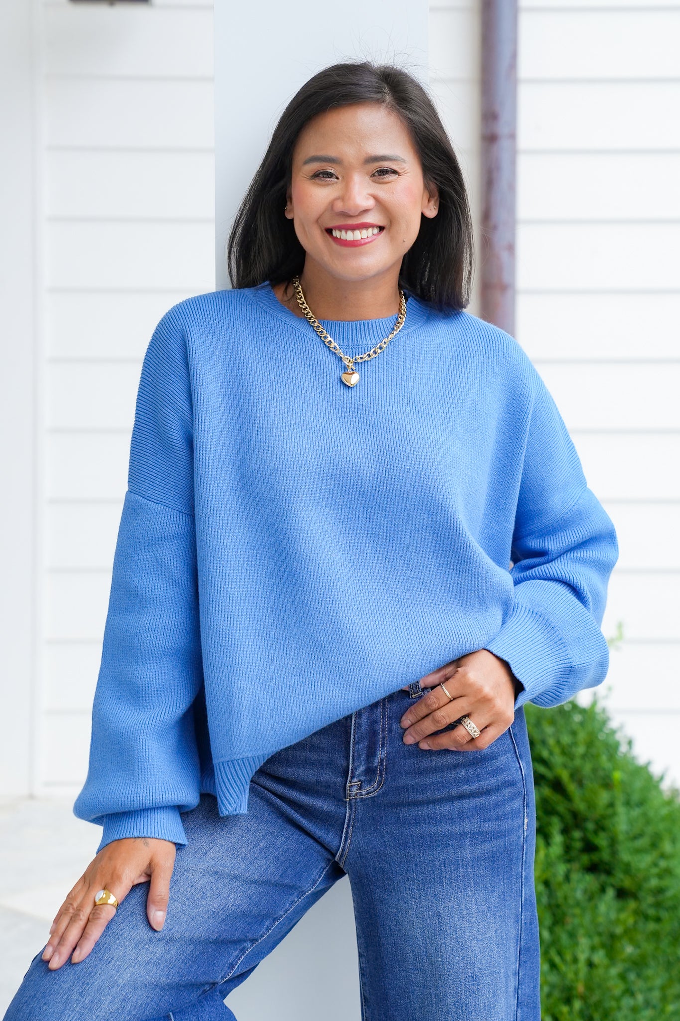 Solid Long Sleeve Drop Shoulder Sweater