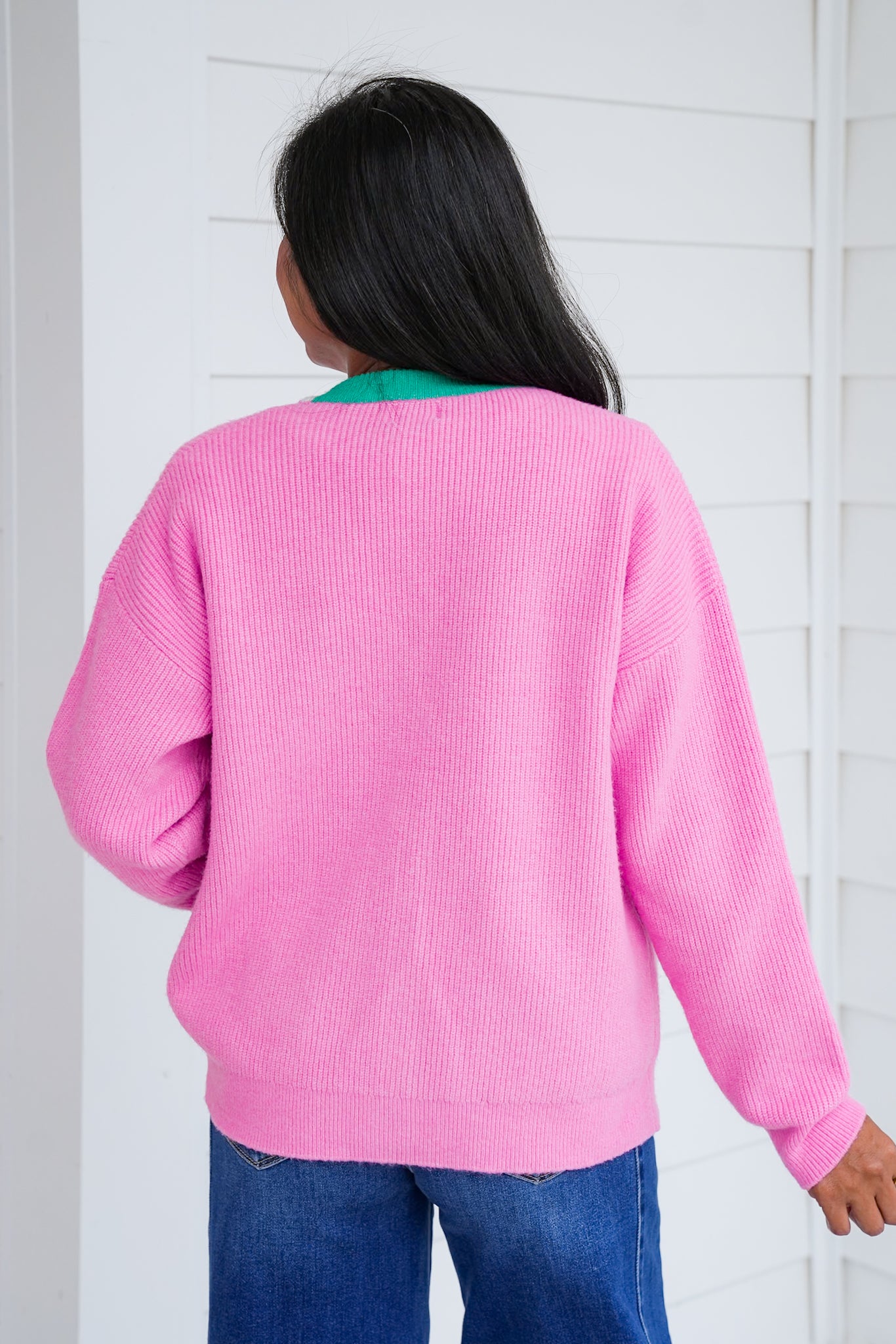 Long Sleeve Knit Cardigan with Contrast Trim Detail