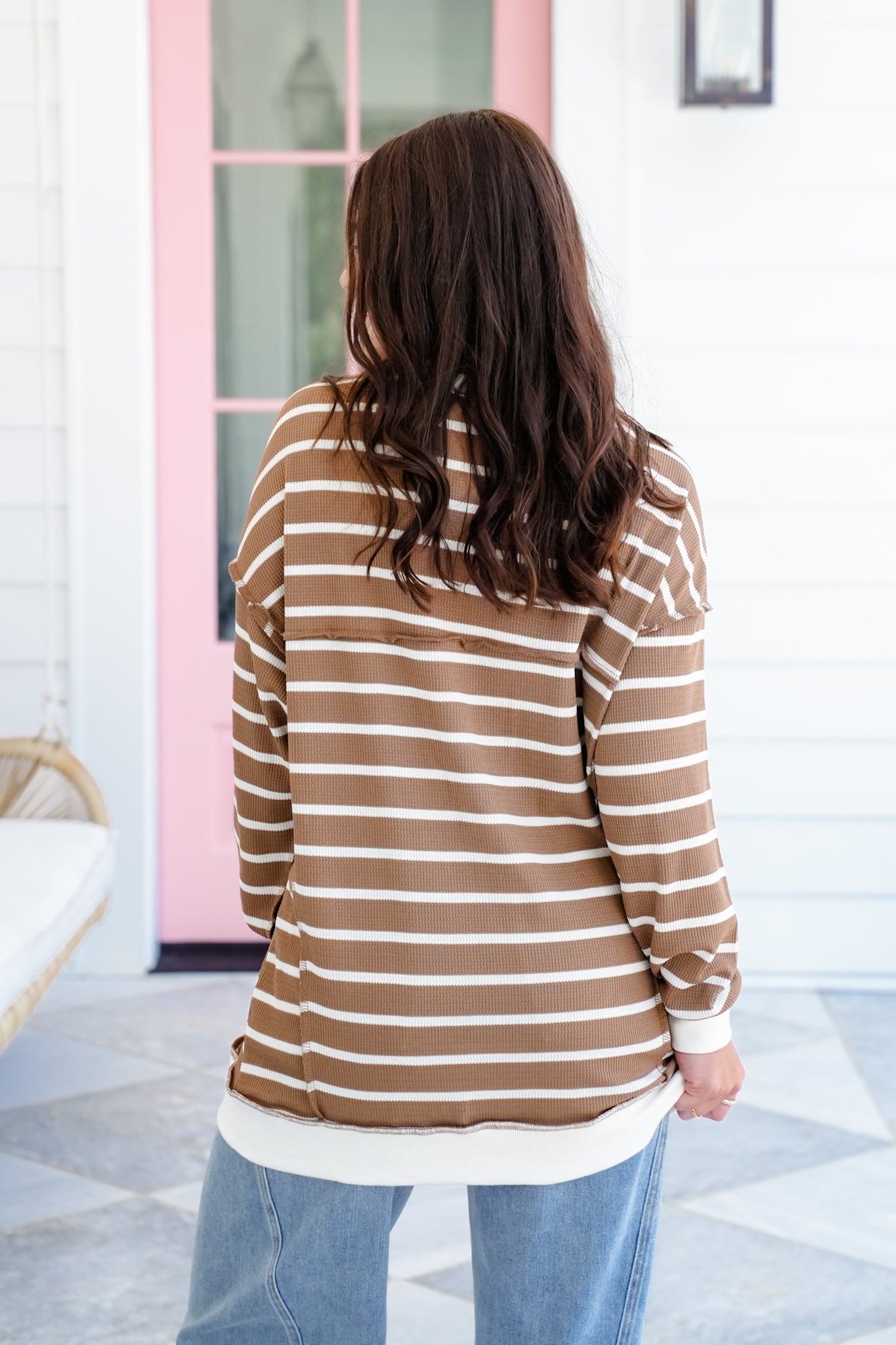 Plus/Reg Stripe Long sleeve Button Up Top