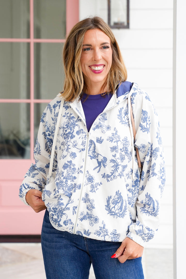 Horse Print Long Sleeve Zip Up Windbreaker Jacket