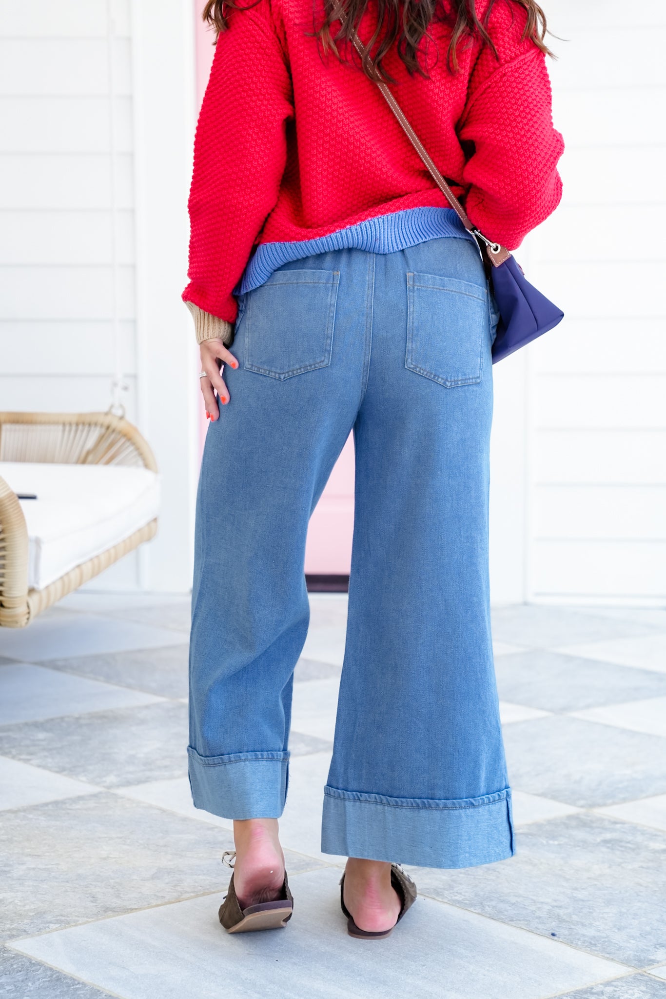 Plus/Reg Medium Wash Wide Leg Pants with Bow Detail