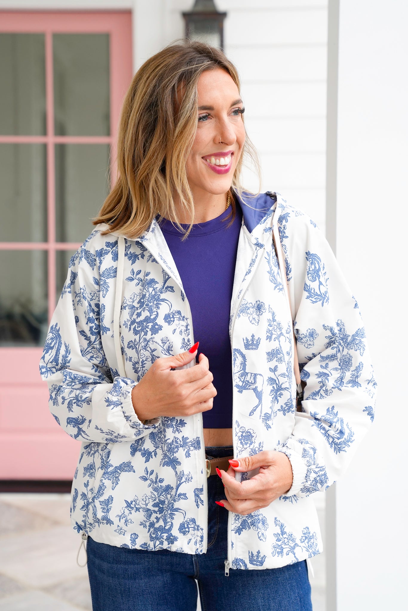 Horse Print Long Sleeve Zip Up Windbreaker Jacket