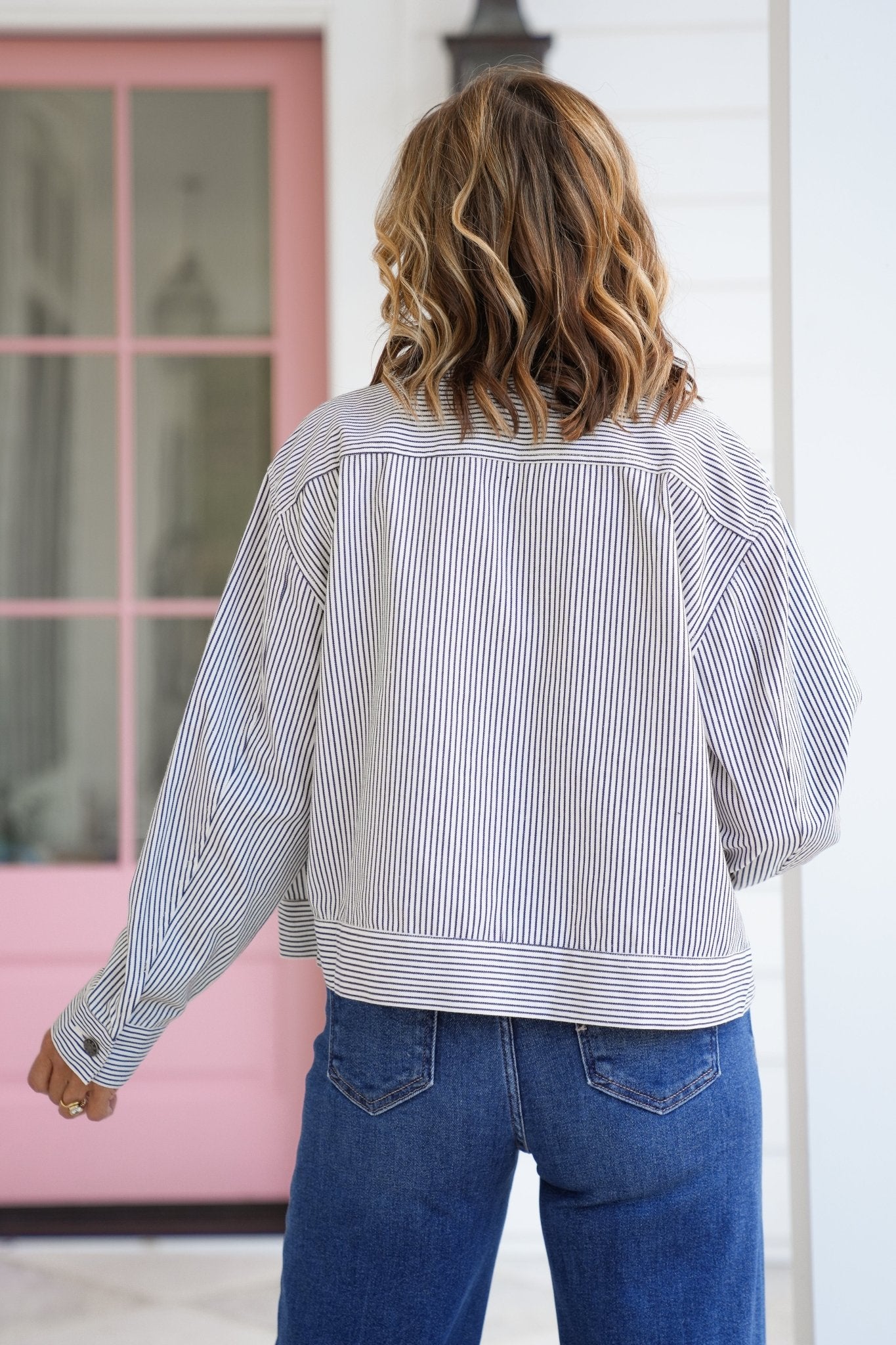 Striped Long Sleeve Zip-UP Jacket - Freckled Poppy