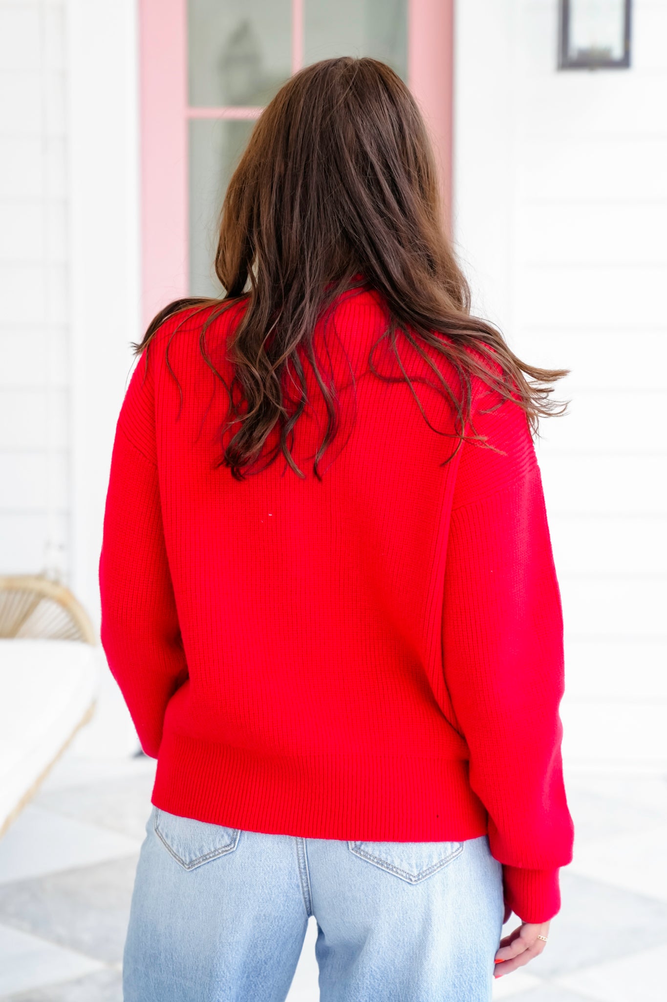 Red Long Sleeve Button Up Pullover Sweater