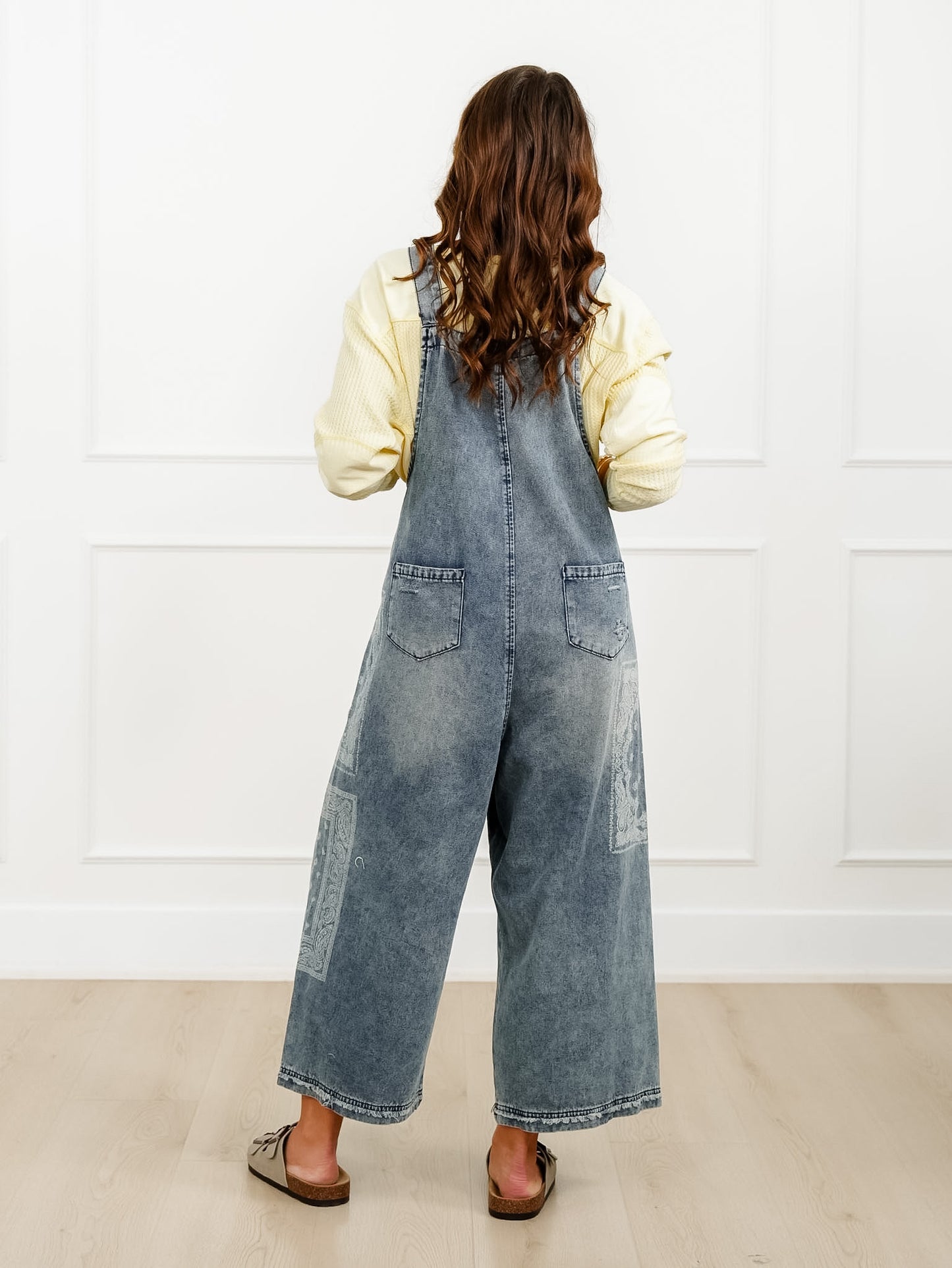 Distressed Vintage Wash Bandana Print Overalls