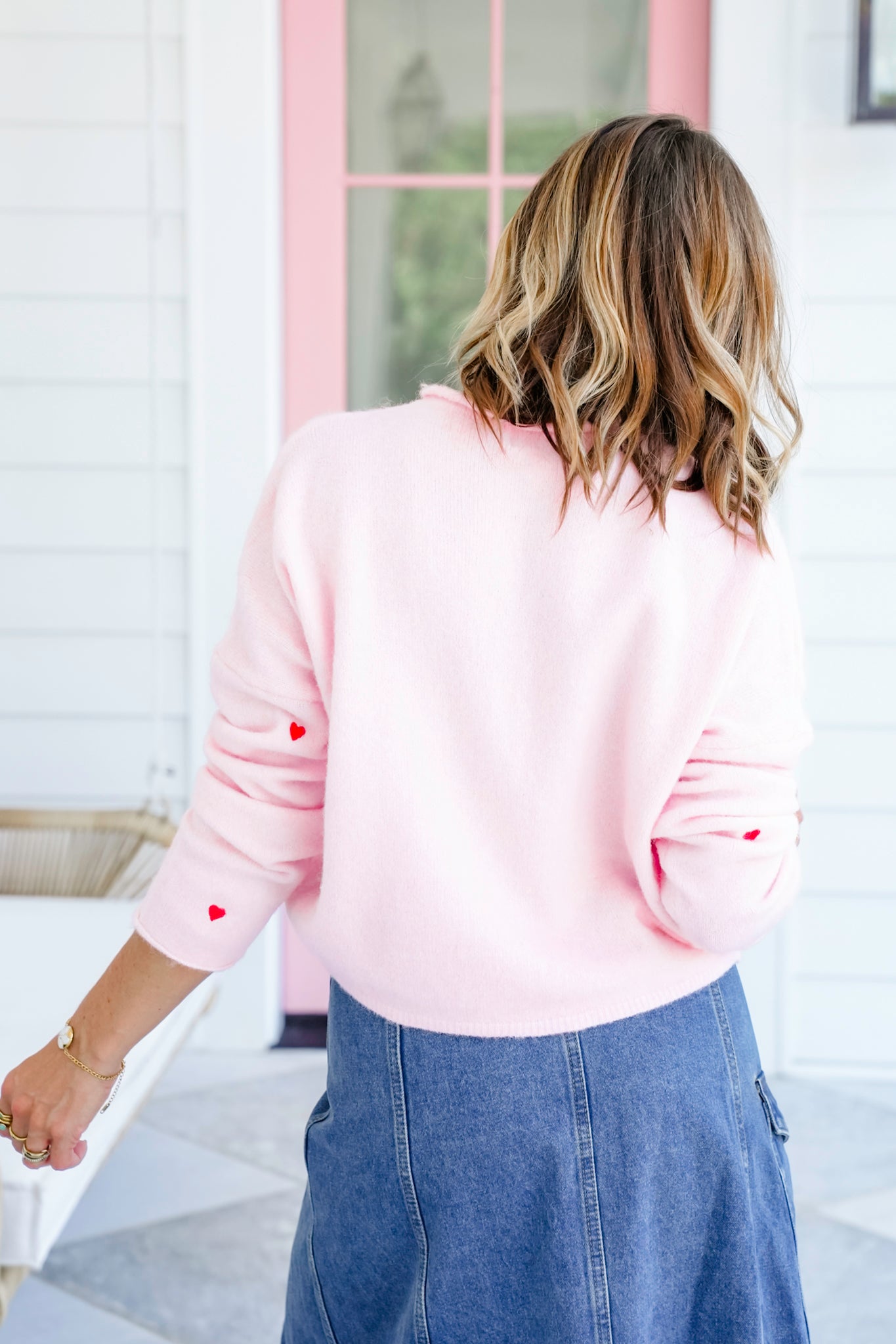 Embroidered Hearts Long Sleeve Button Down Cardigan