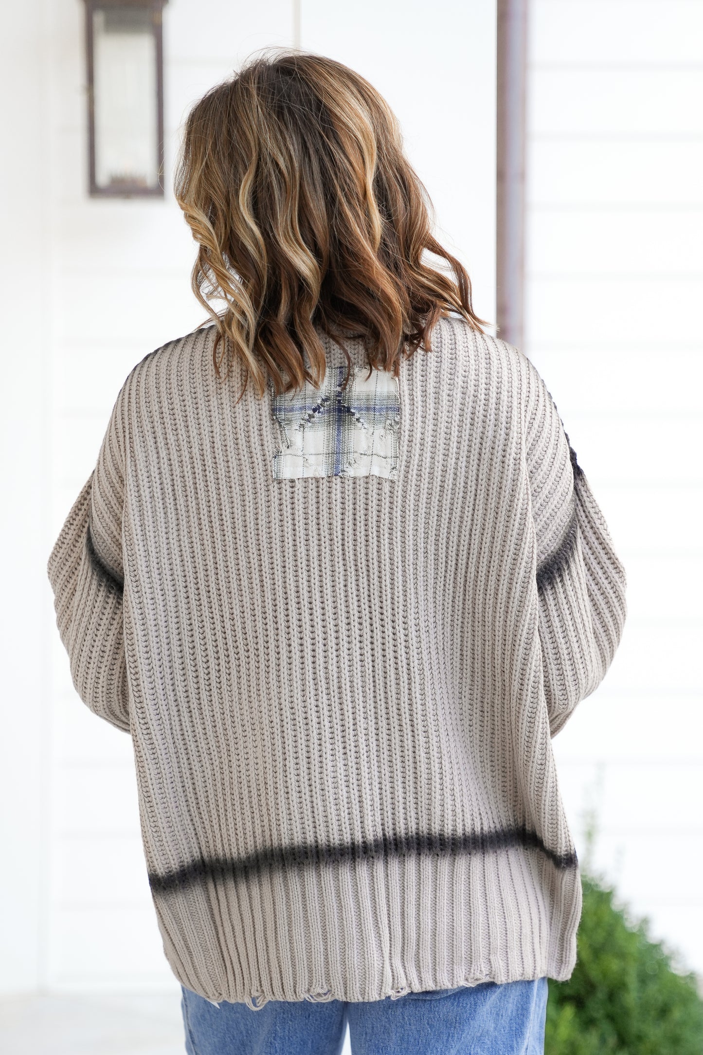 POL Long Sleeve Button Up Cardigan with Plaid Pockets