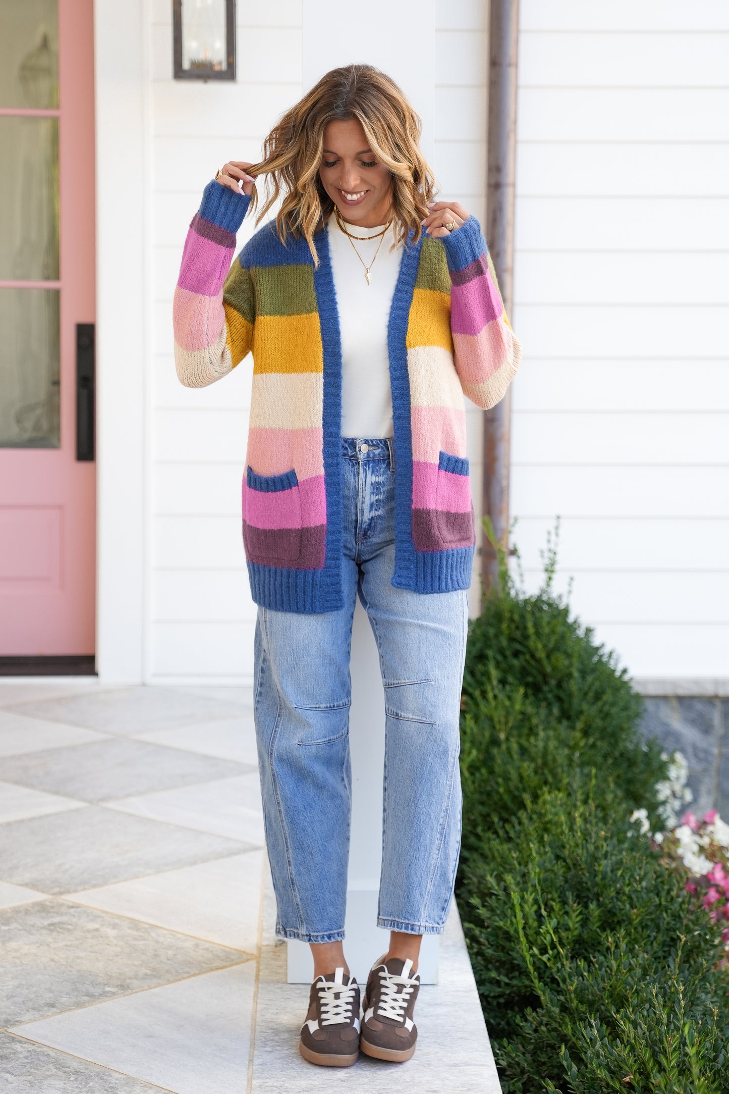 Color Block Long Sleeve Open Front Cardigan