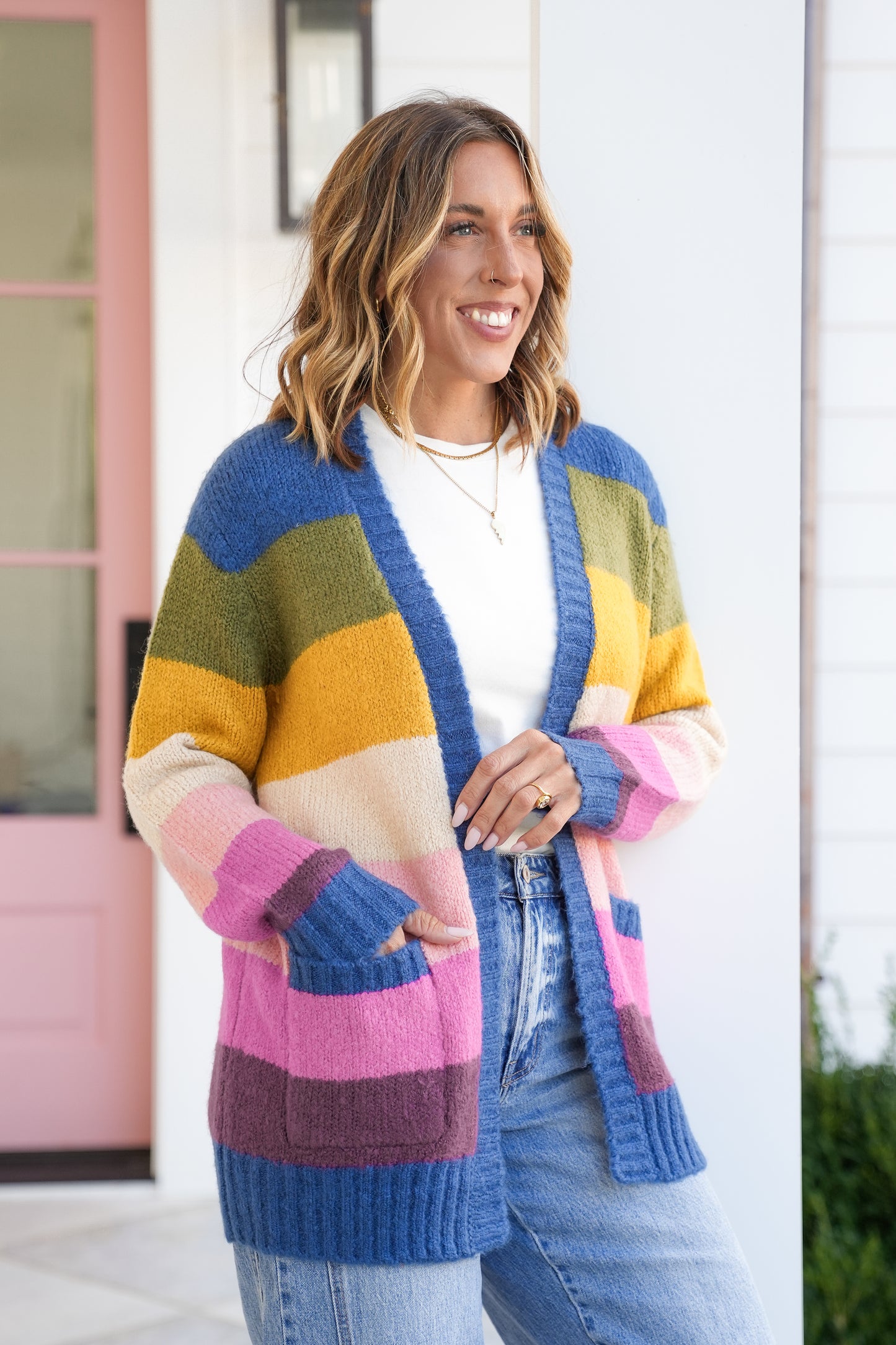 Color Block Long Sleeve Open Front Cardigan