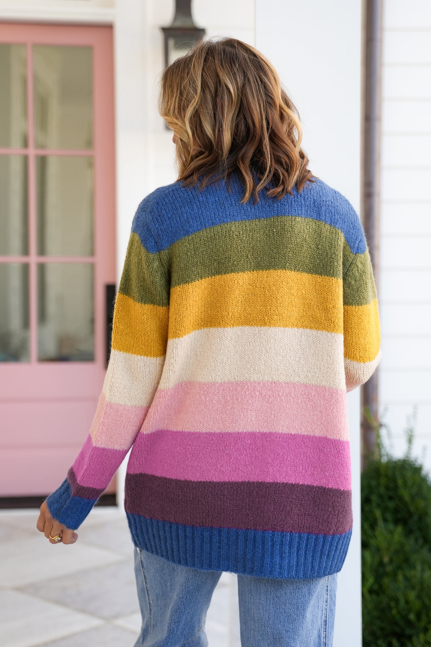 Color Block Long Sleeve Open Front Cardigan