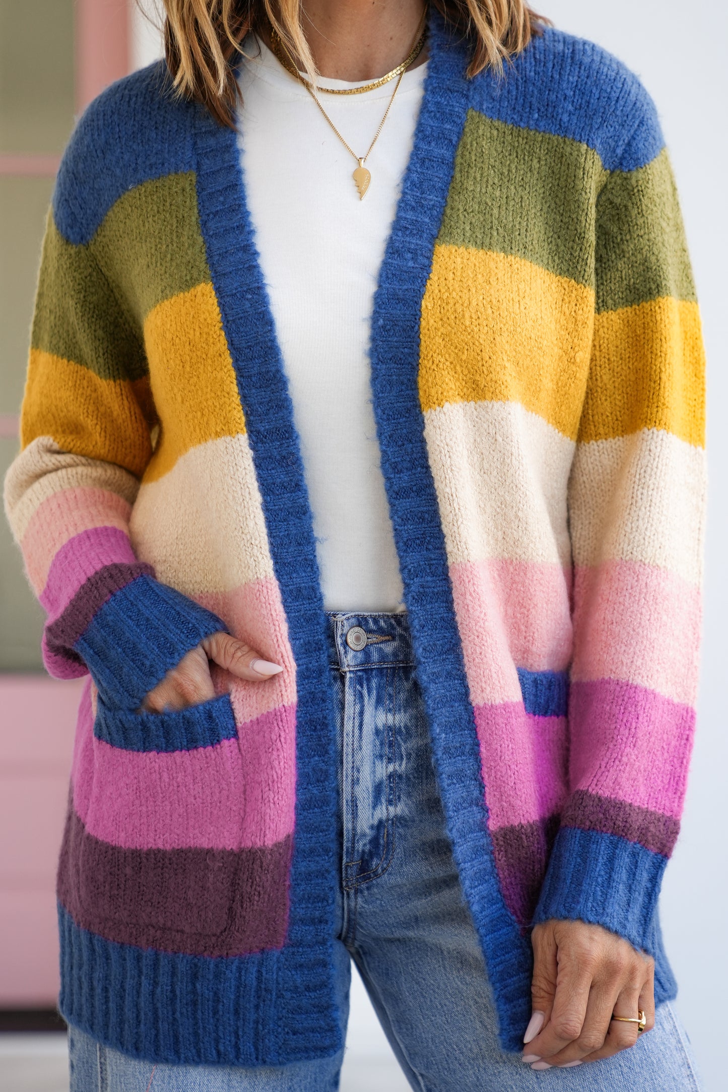 Color Block Long Sleeve Open Front Cardigan