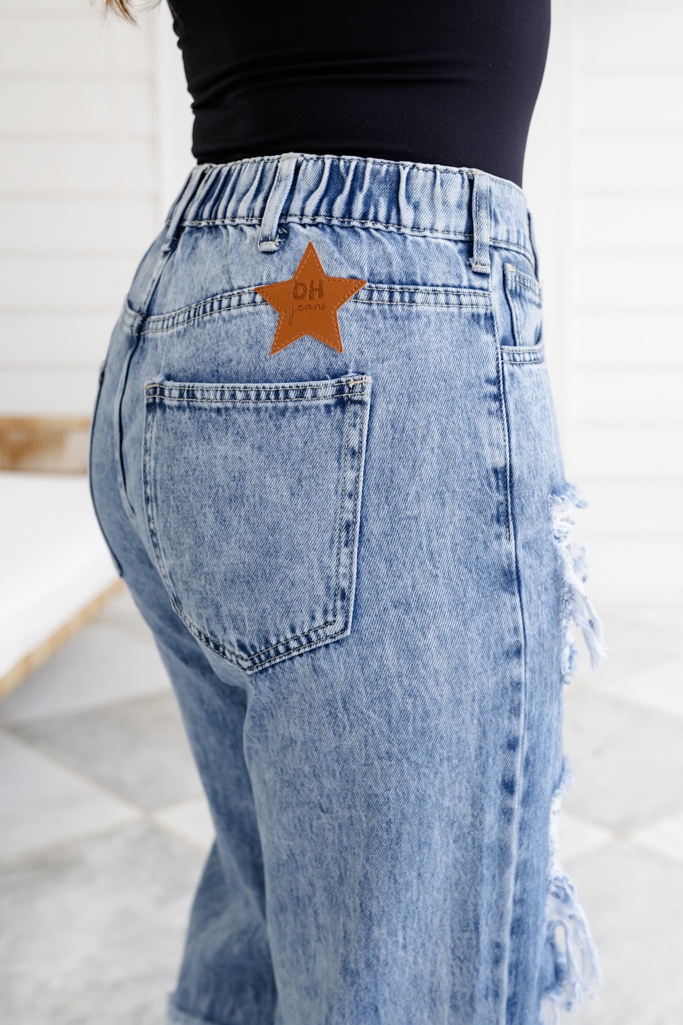 Distressed Mineral Wash Denim Jeans with Sequin Detail