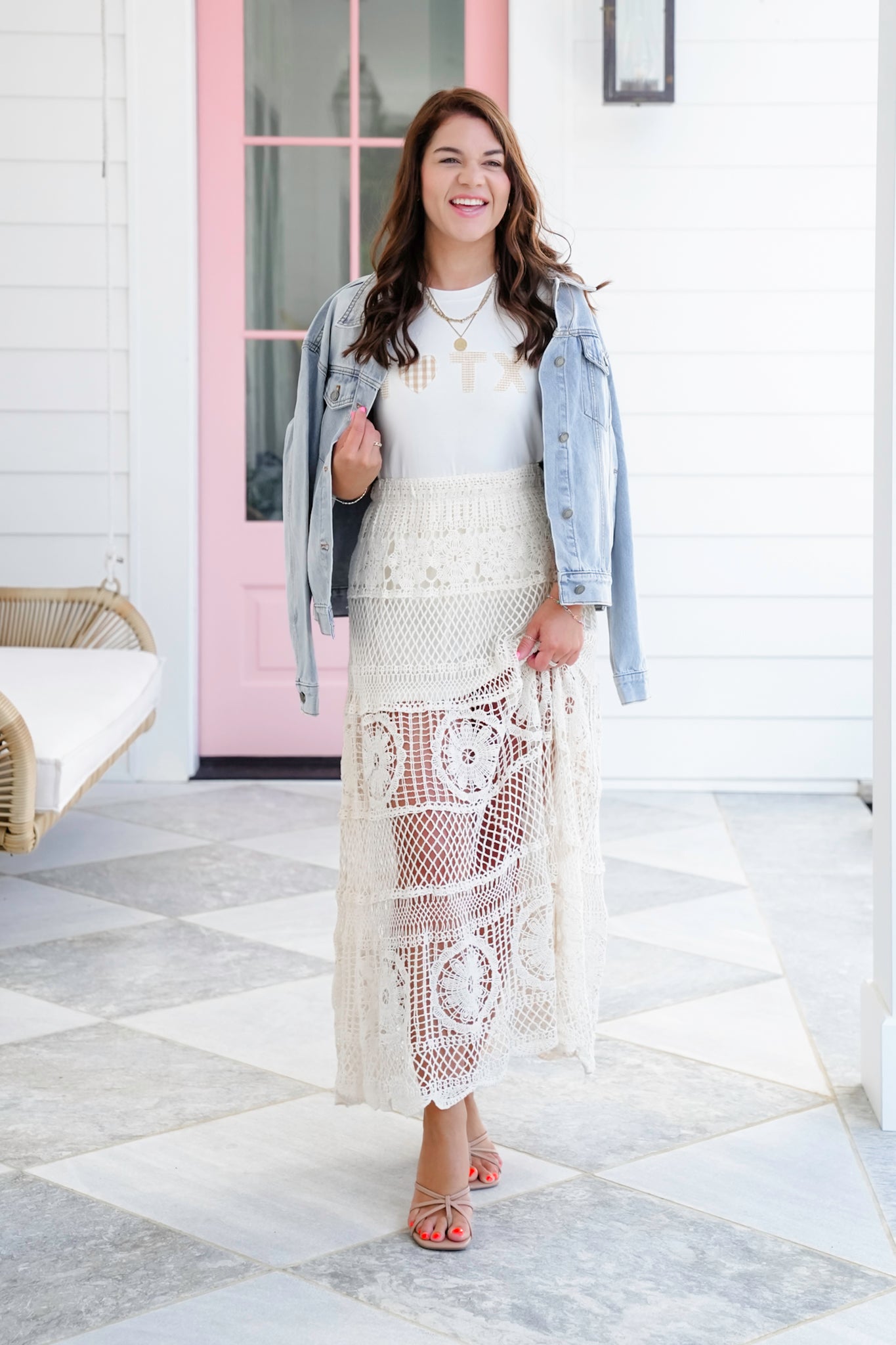 POL Crochet Elastic Waist Skirt