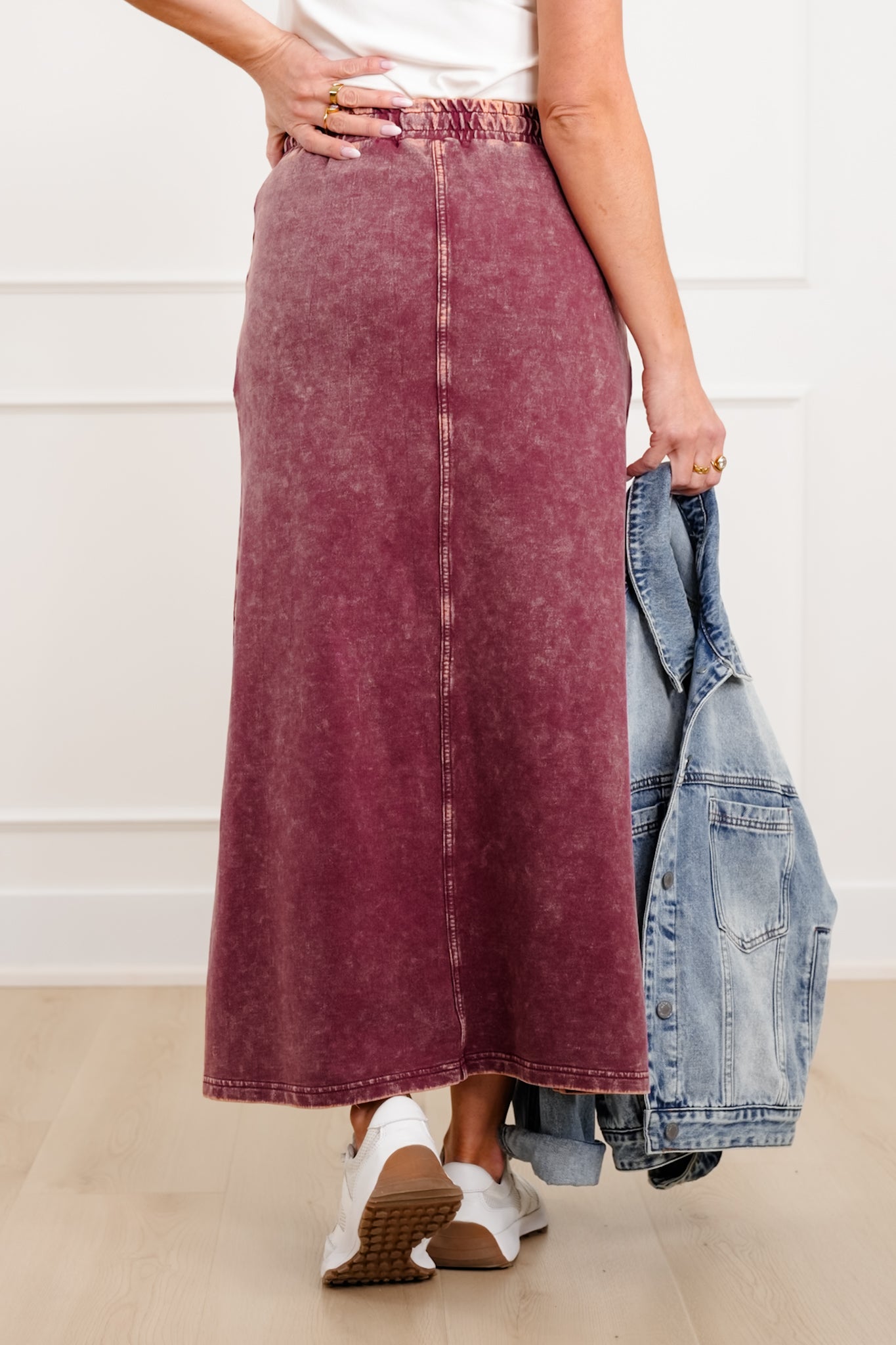 Door Buster! Zenana French Terry Acid Washed Front Slit Long Skirts