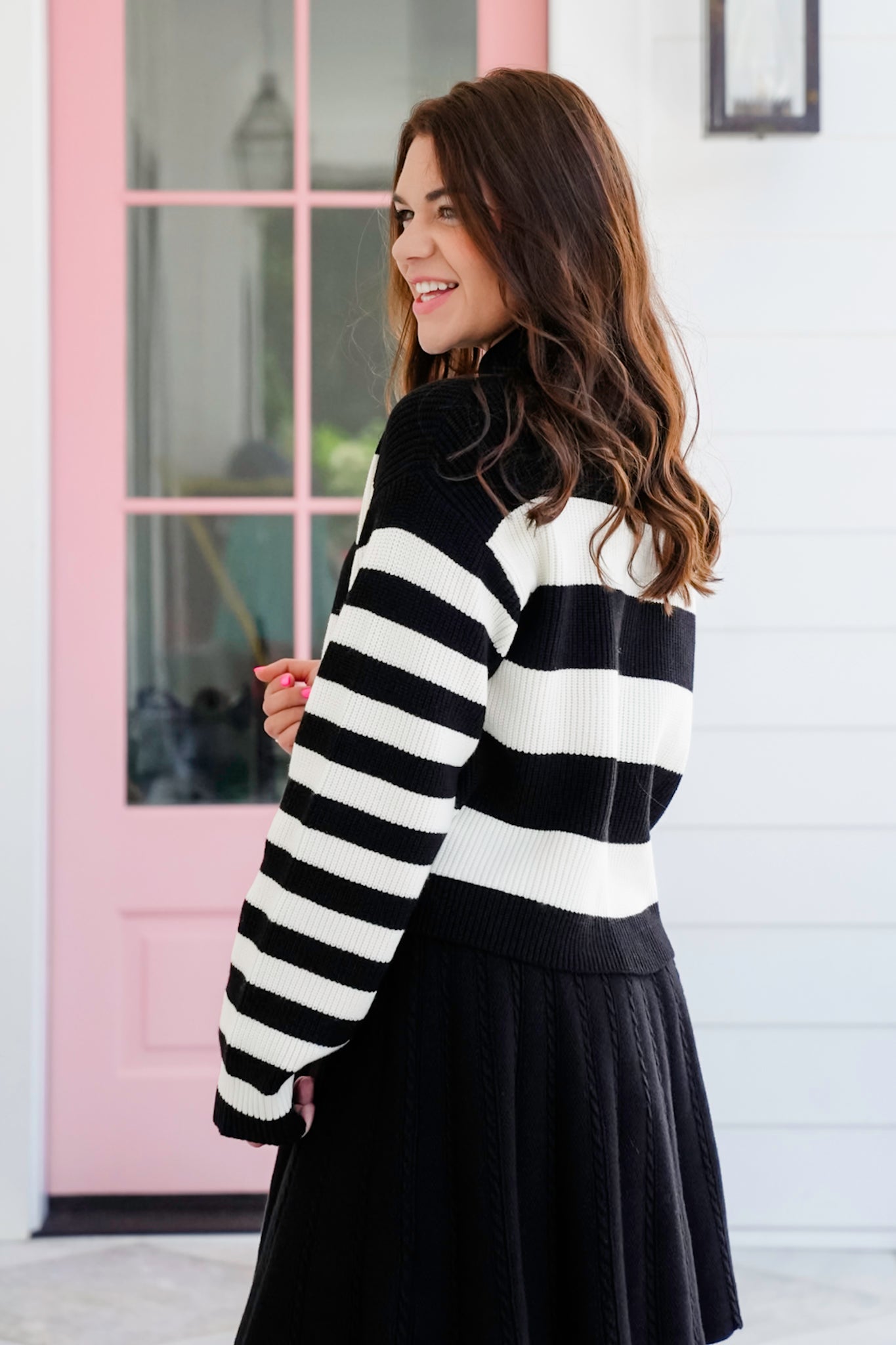 Stripe Long Sleeve Mock Neck Sweater