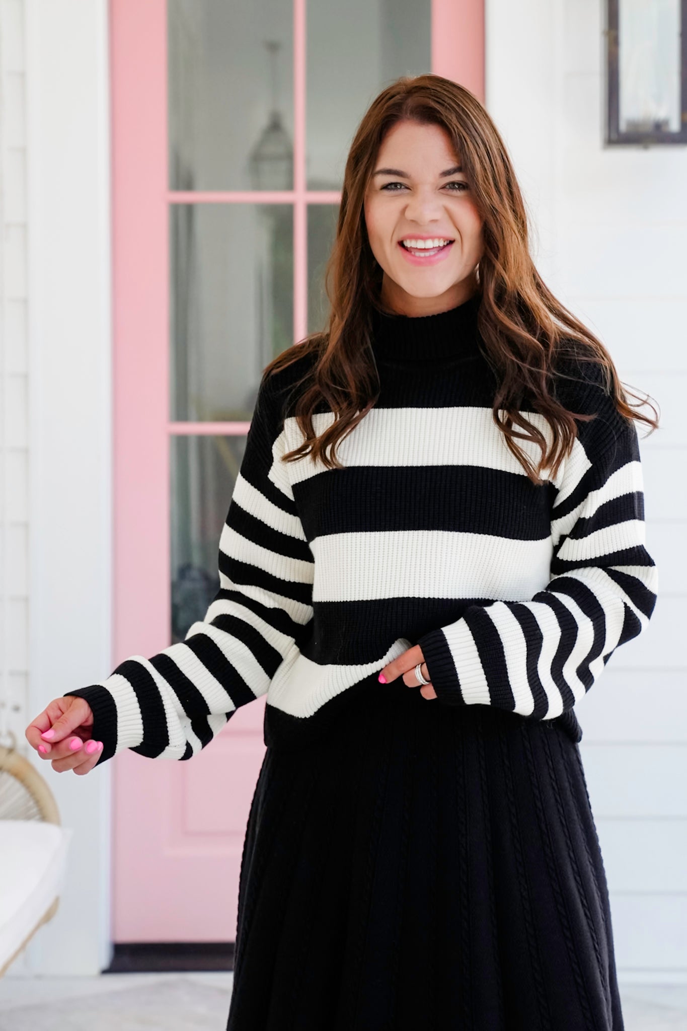 Stripe Long Sleeve Mock Neck Sweater