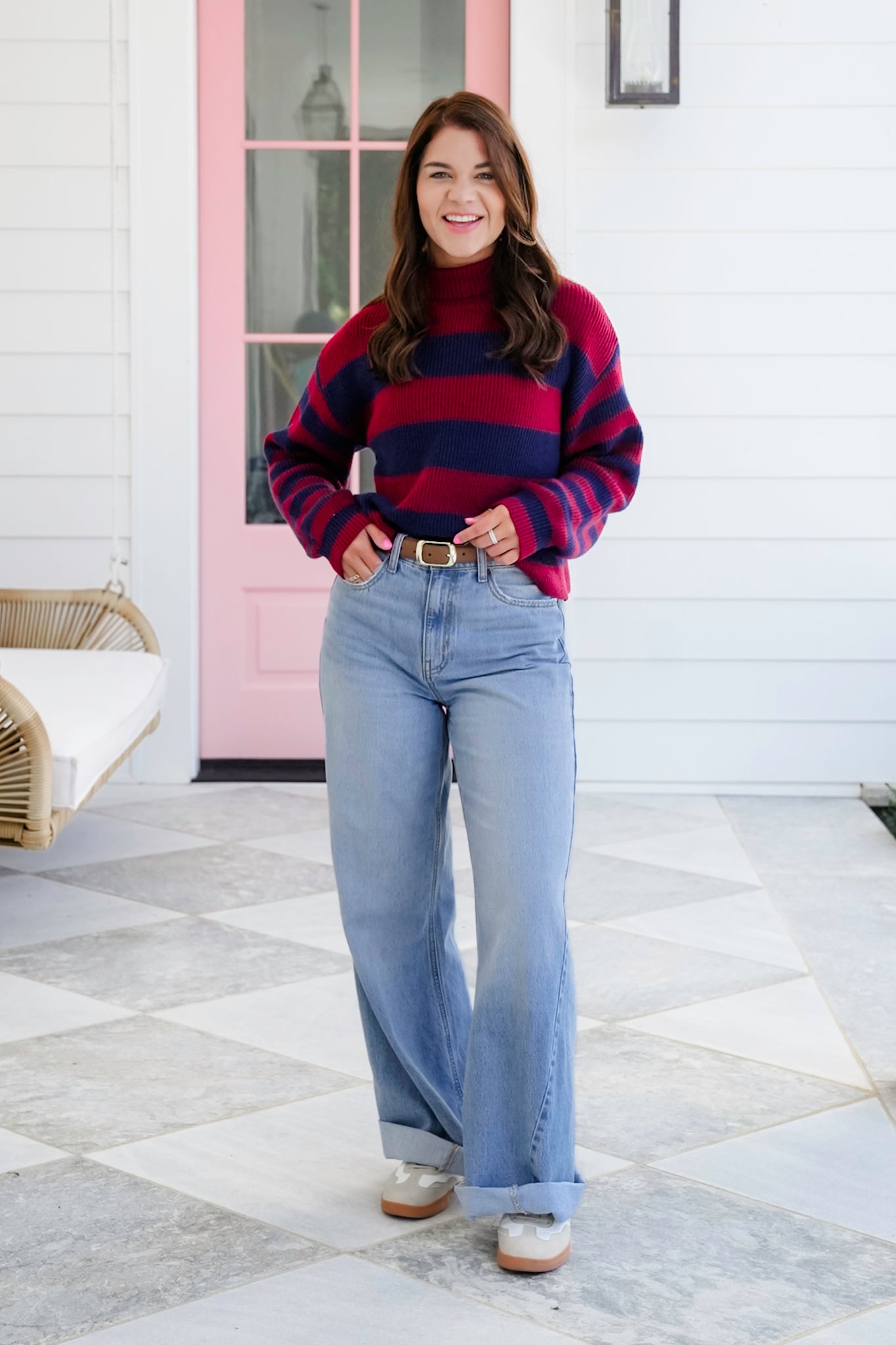 Stripe Long Sleeve Mock Neck Sweater