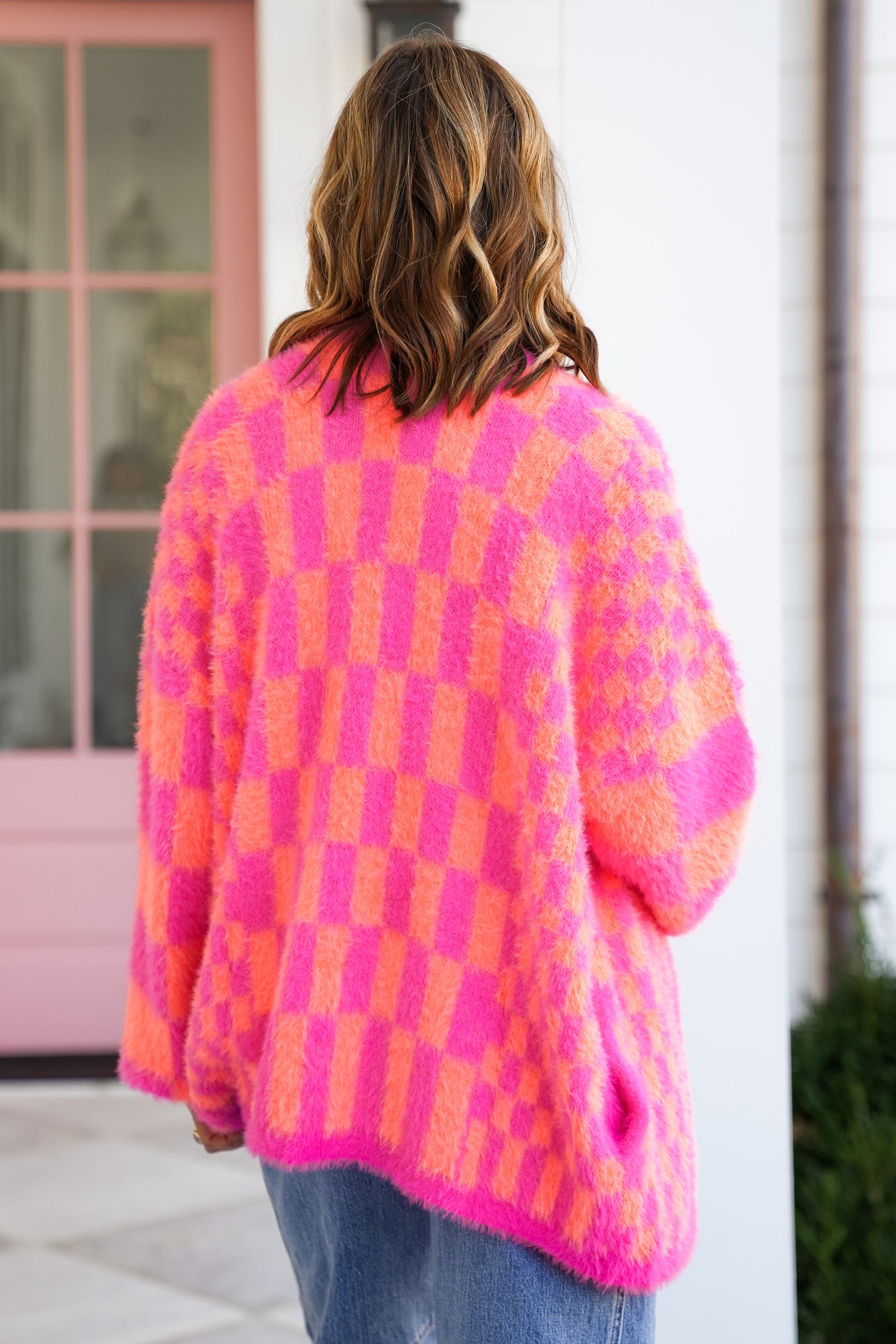 Plus/Reg Checkered Long Sleeve Cardigan Sweater