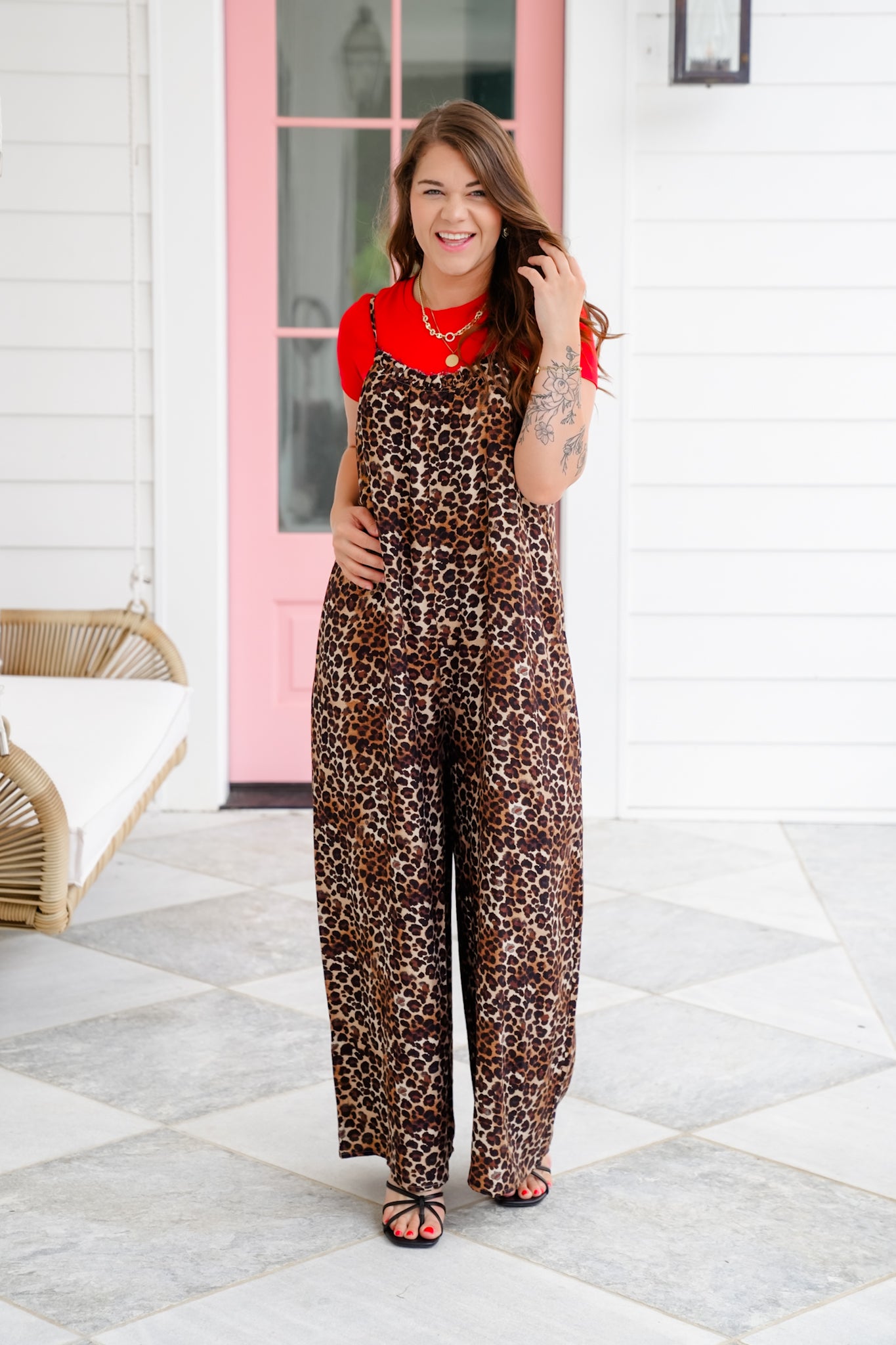 Leopard Sleeveless Wide Leg Jumpsuit