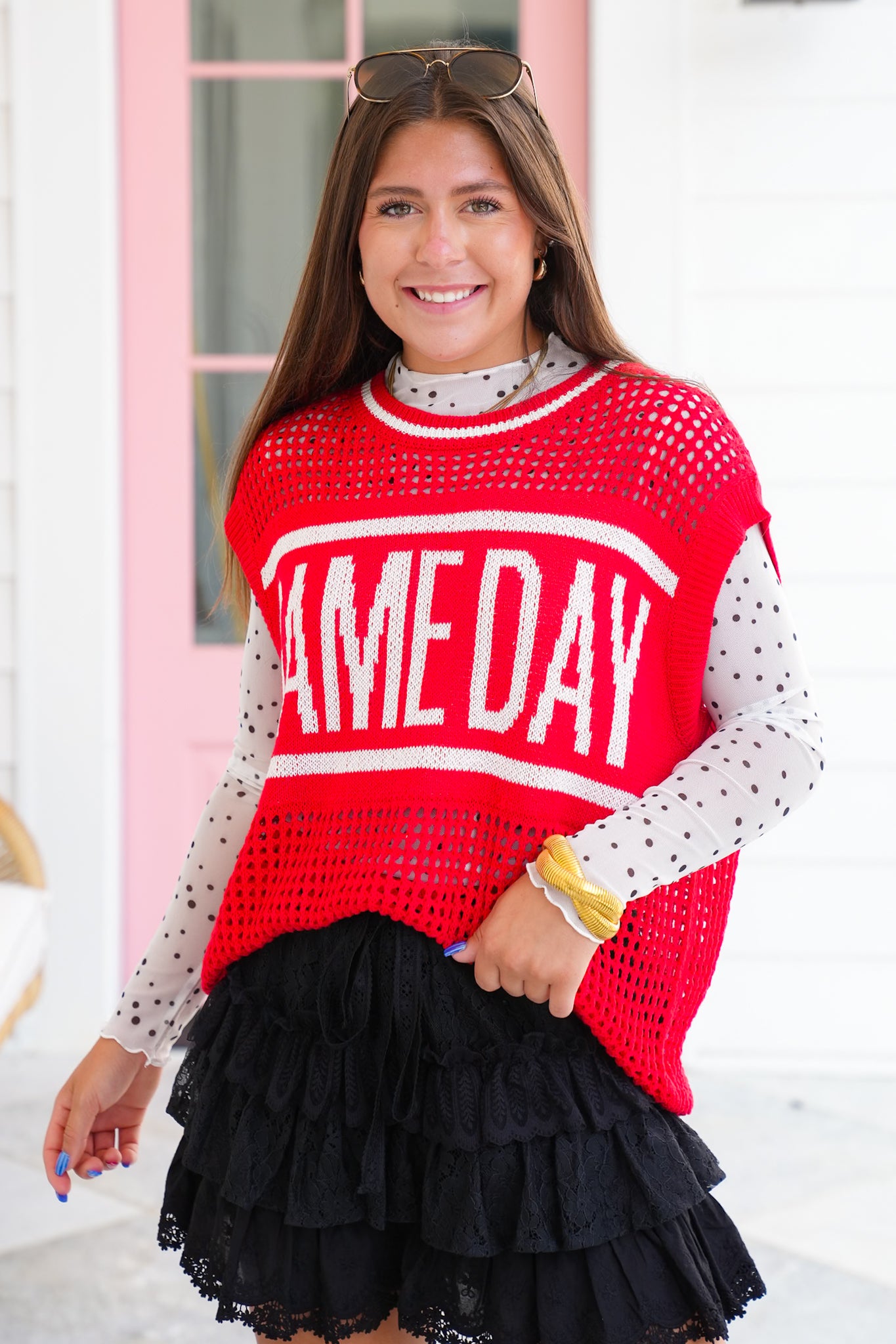 Red Sleeveless "Game Day" Sweater Top