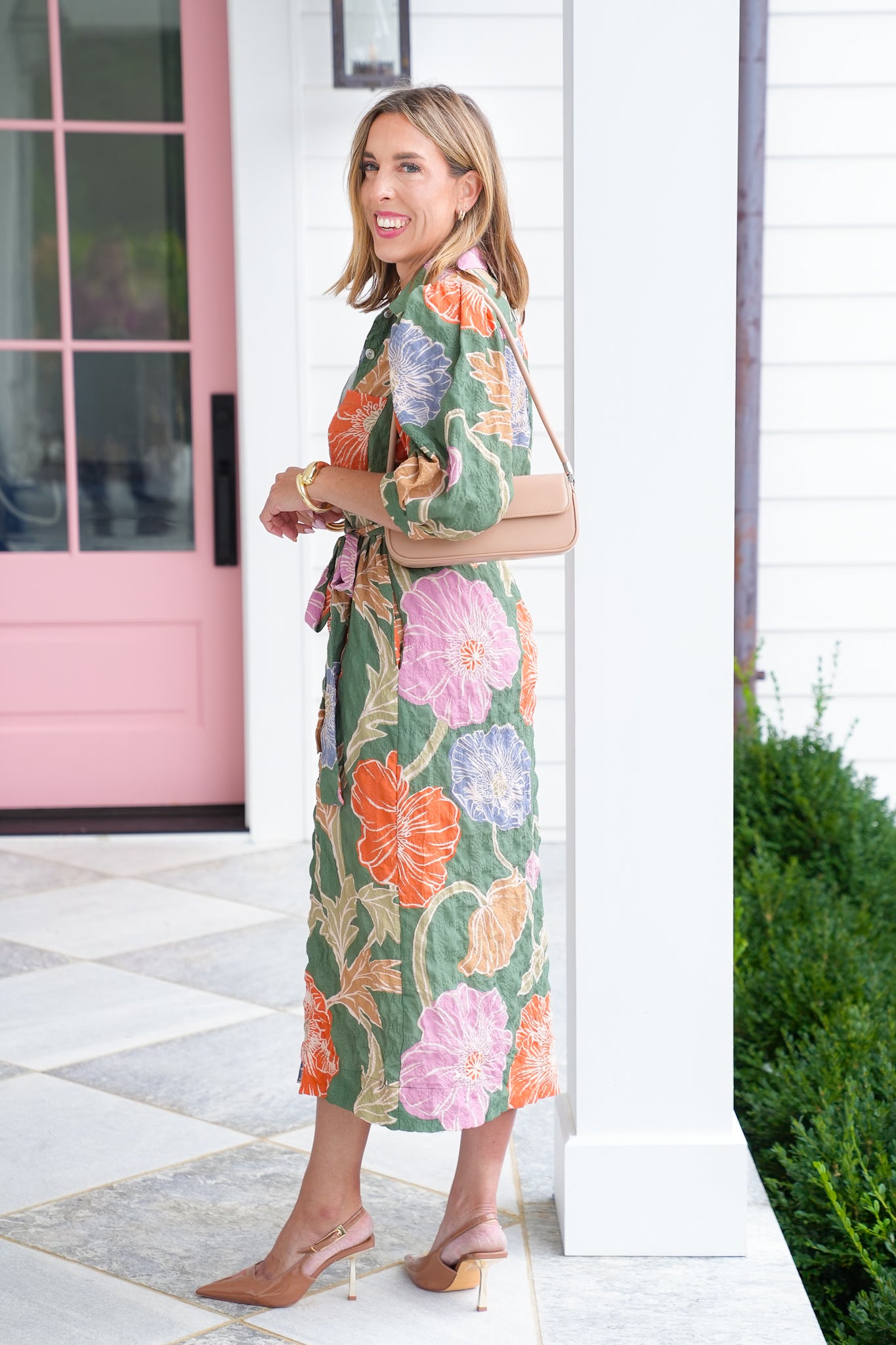 Plus/Reg Textured Floral Half Sleeve Midi Dress