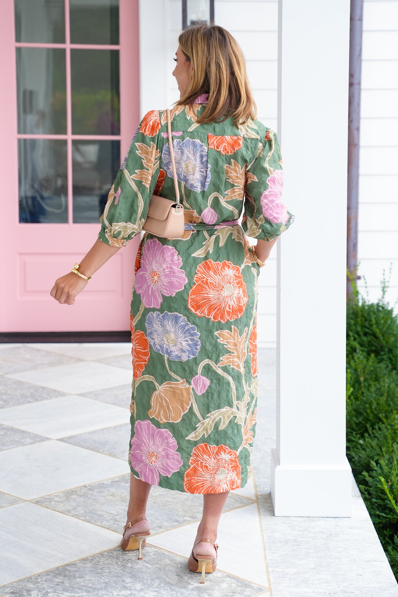 Plus/Reg Textured Floral Half Sleeve Midi Dress