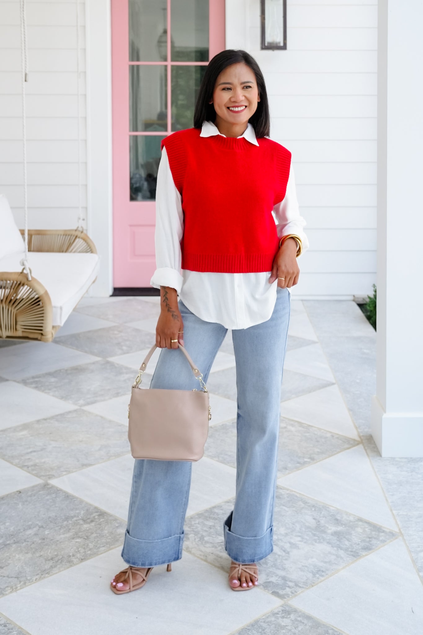 Open Back Sweater Vest with Ribbed Detail