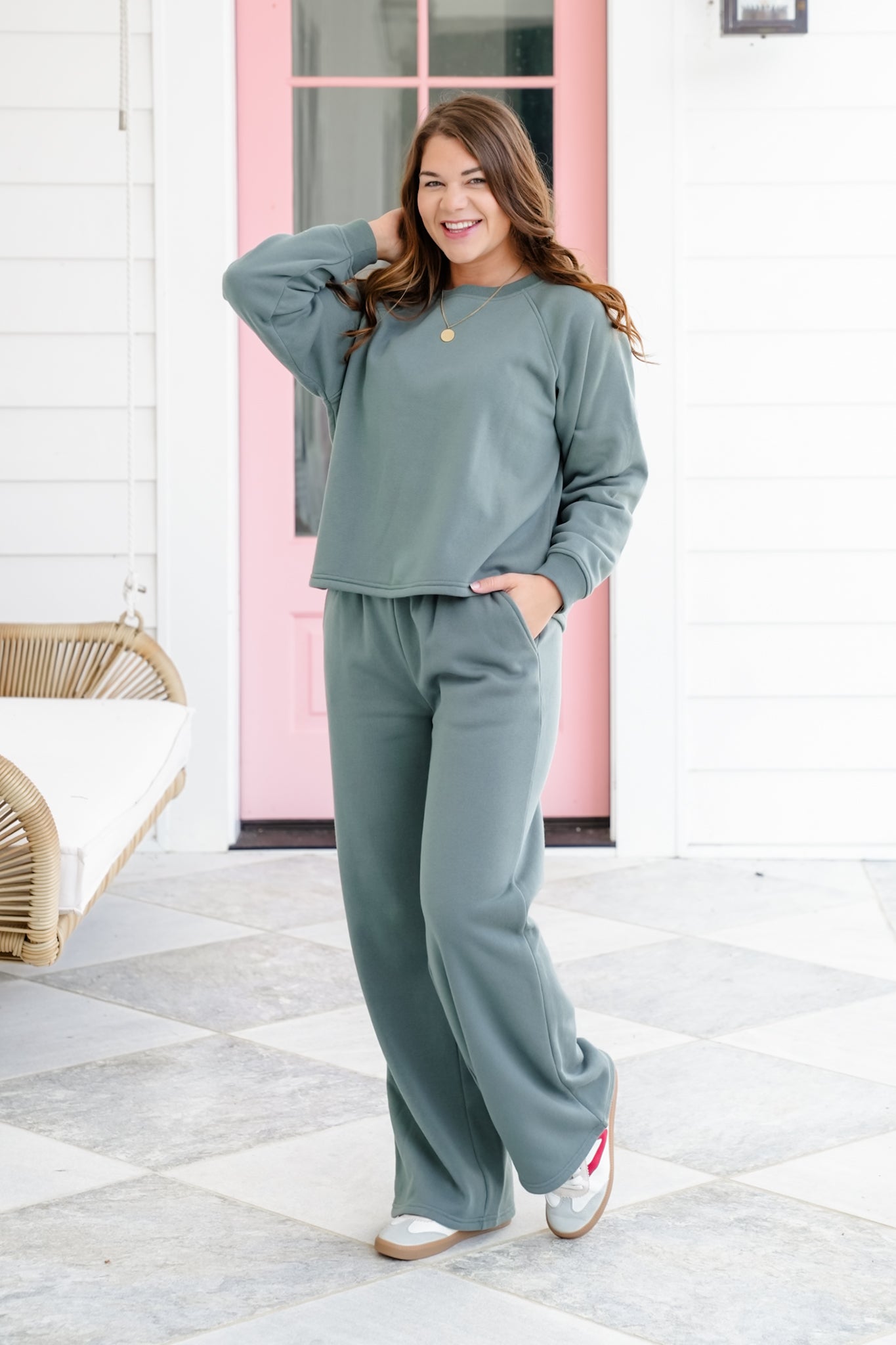 Restock! Door Buster! Zenana Fleece Raglan Sleeve Pullover and Sweatpants Set