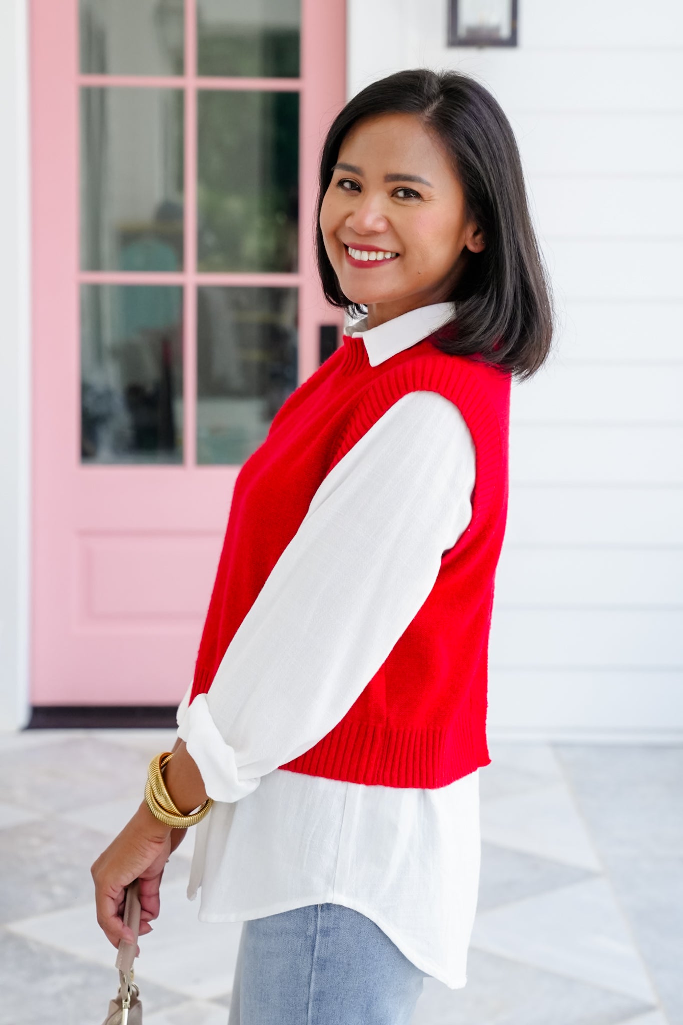 Open Back Sweater Vest with Ribbed Detail