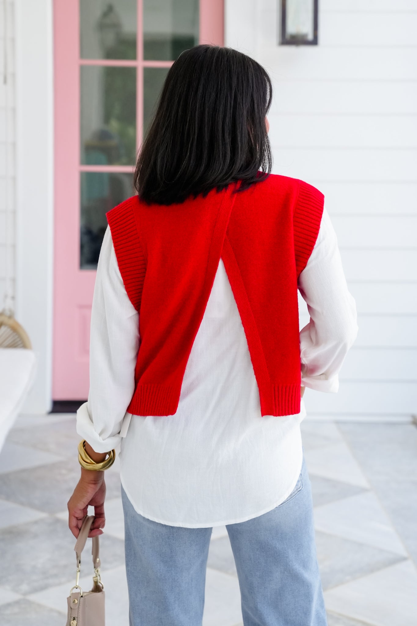 Open Back Sweater Vest with Ribbed Detail