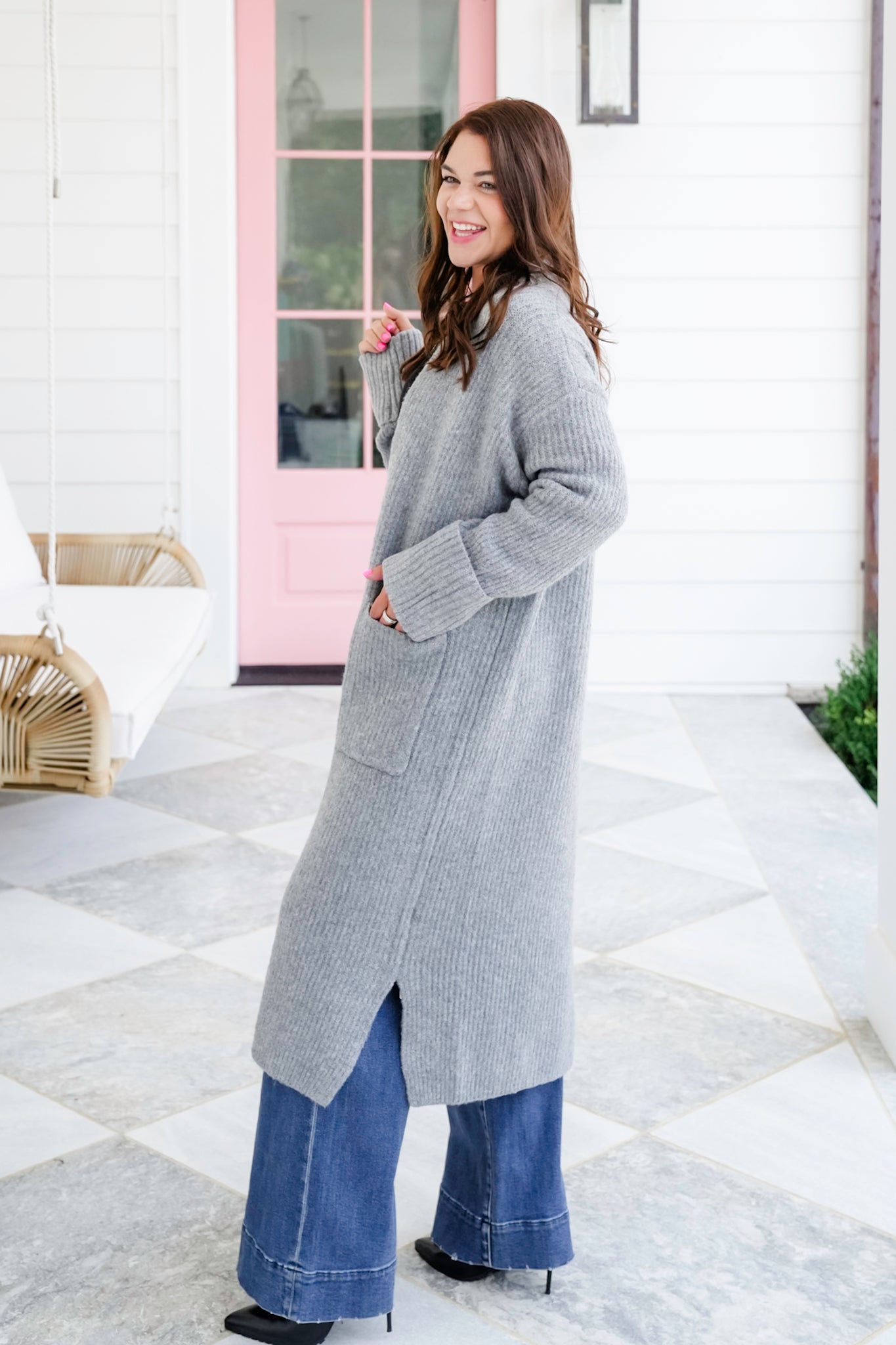 Ribbed Long Sleeve Long Open Cardigan