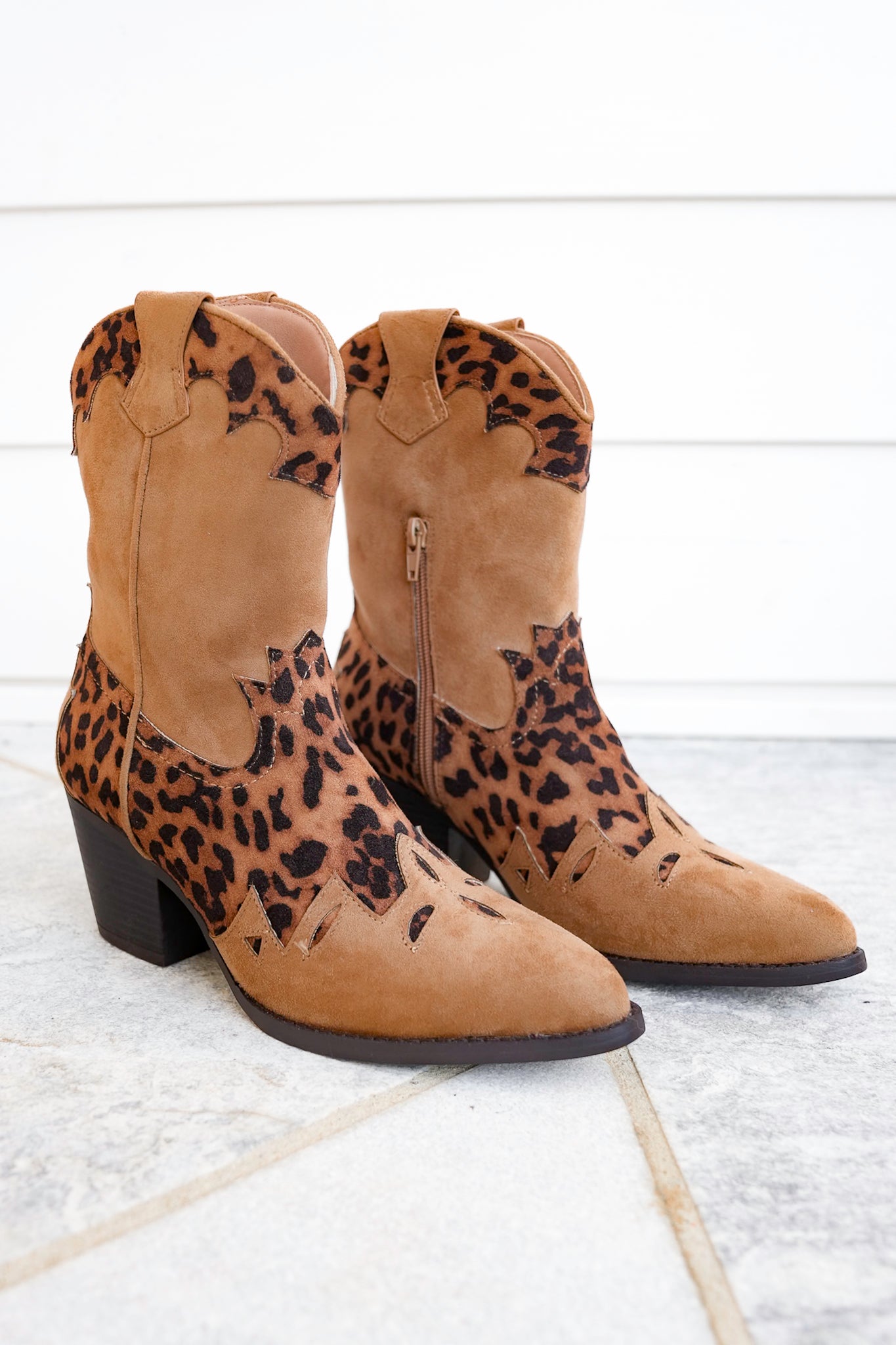 MIA Vegan Suede Leopard Print Boot with Block Heel