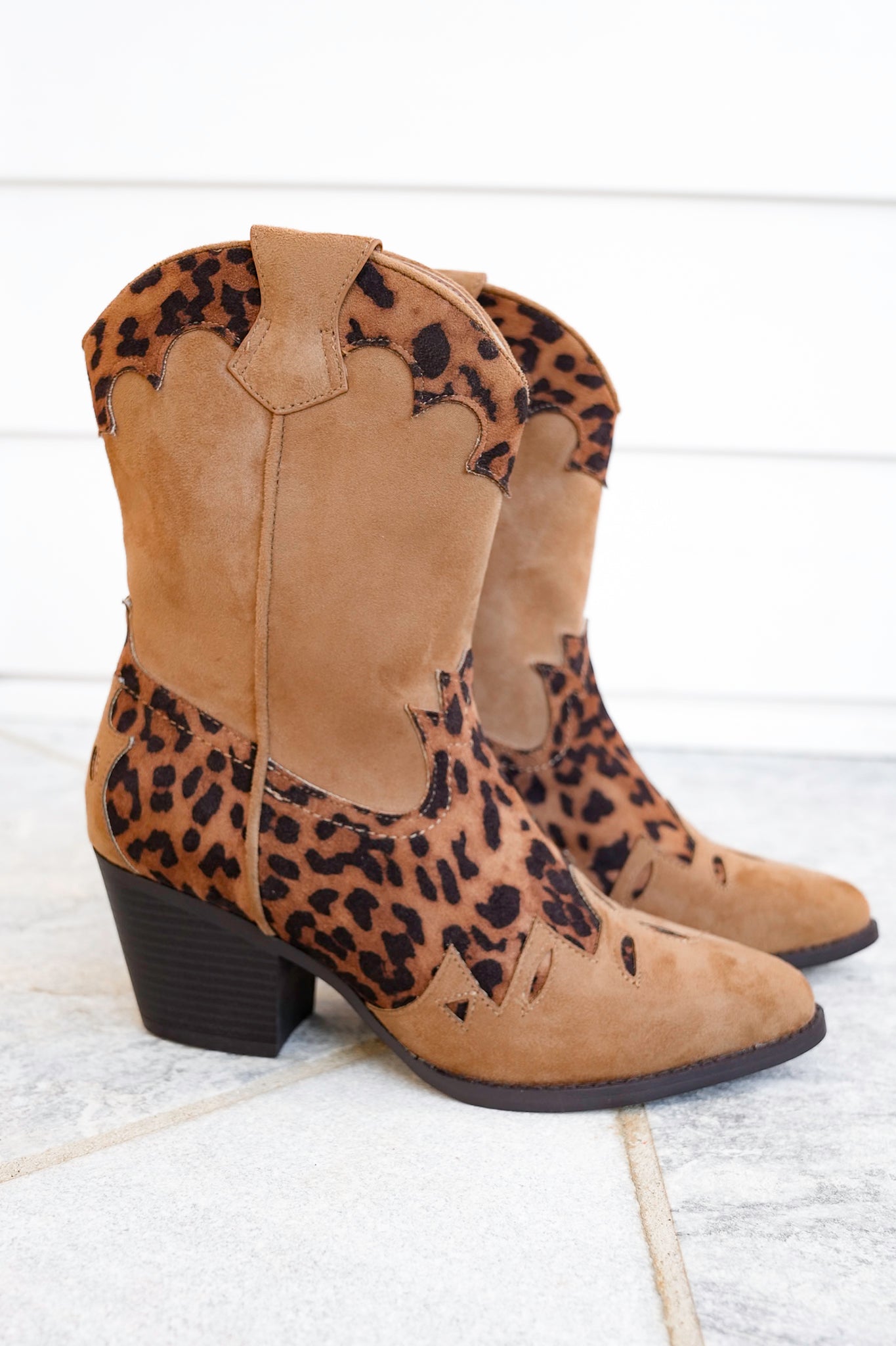 MIA Vegan Suede Leopard Print Boot with Block Heel