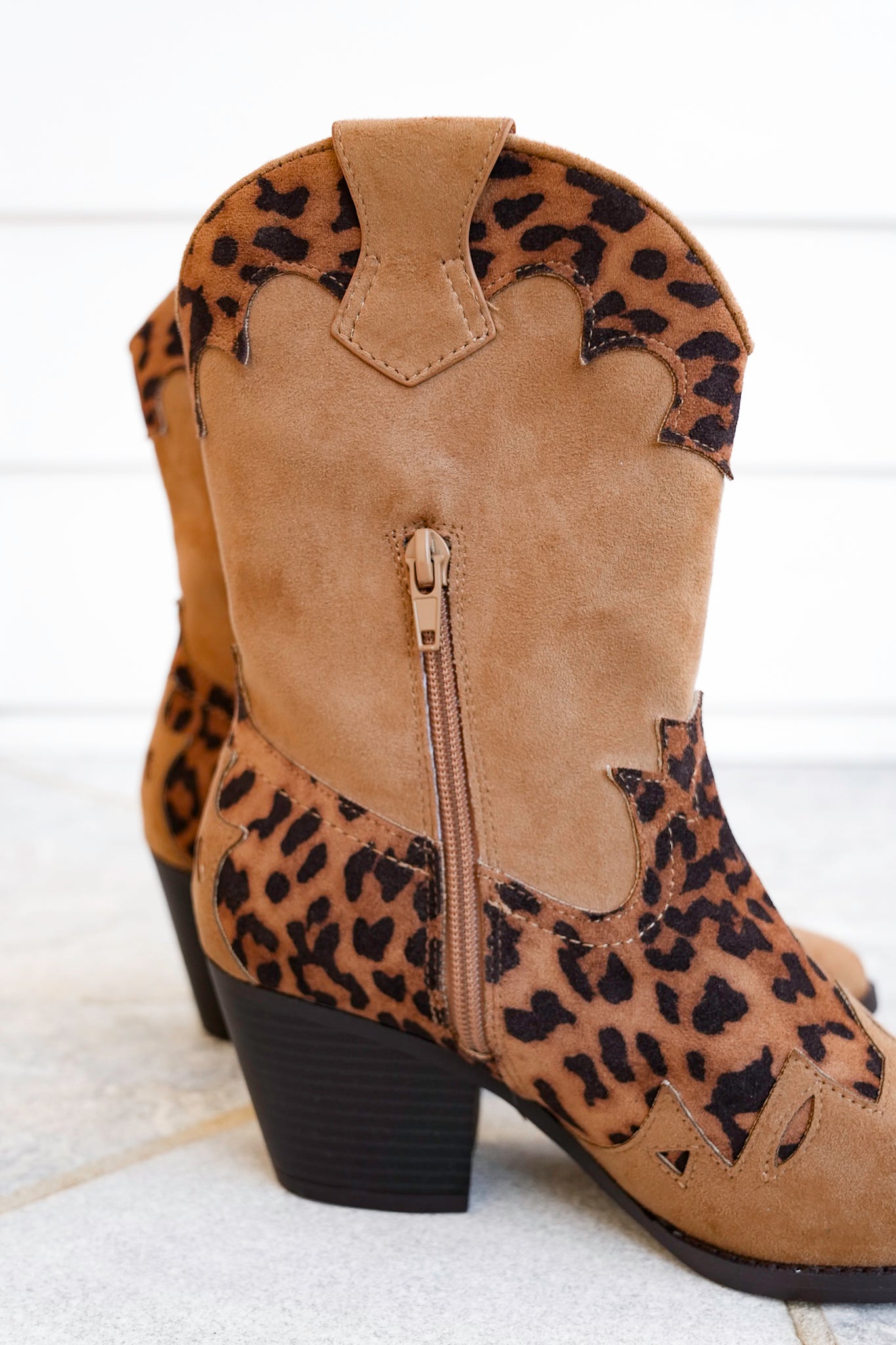 MIA Vegan Suede Leopard Print Boot with Block Heel