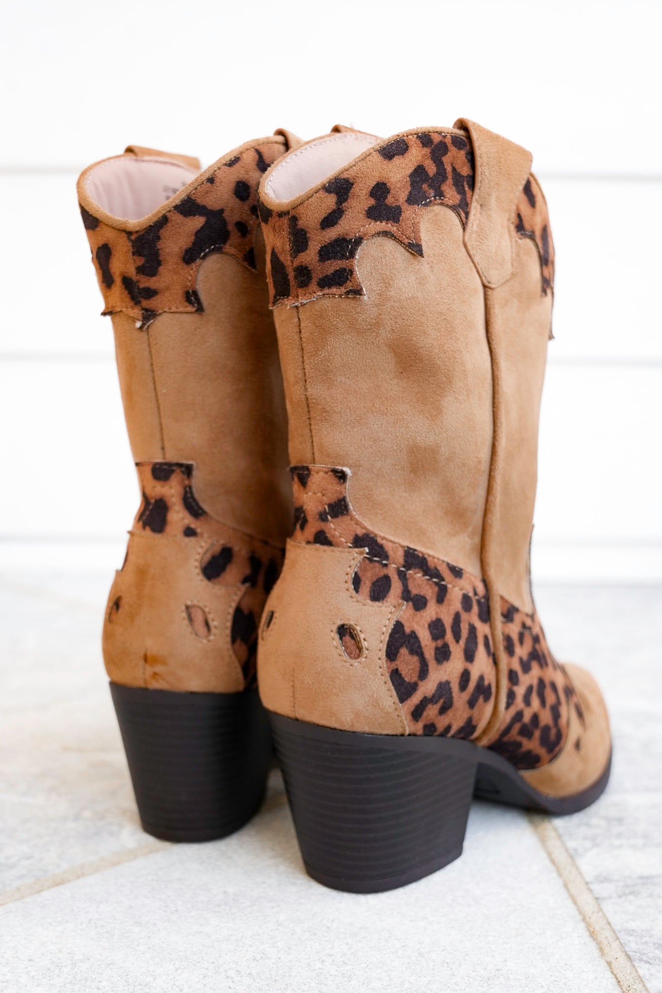 MIA Vegan Suede Leopard Print Boot with Block Heel