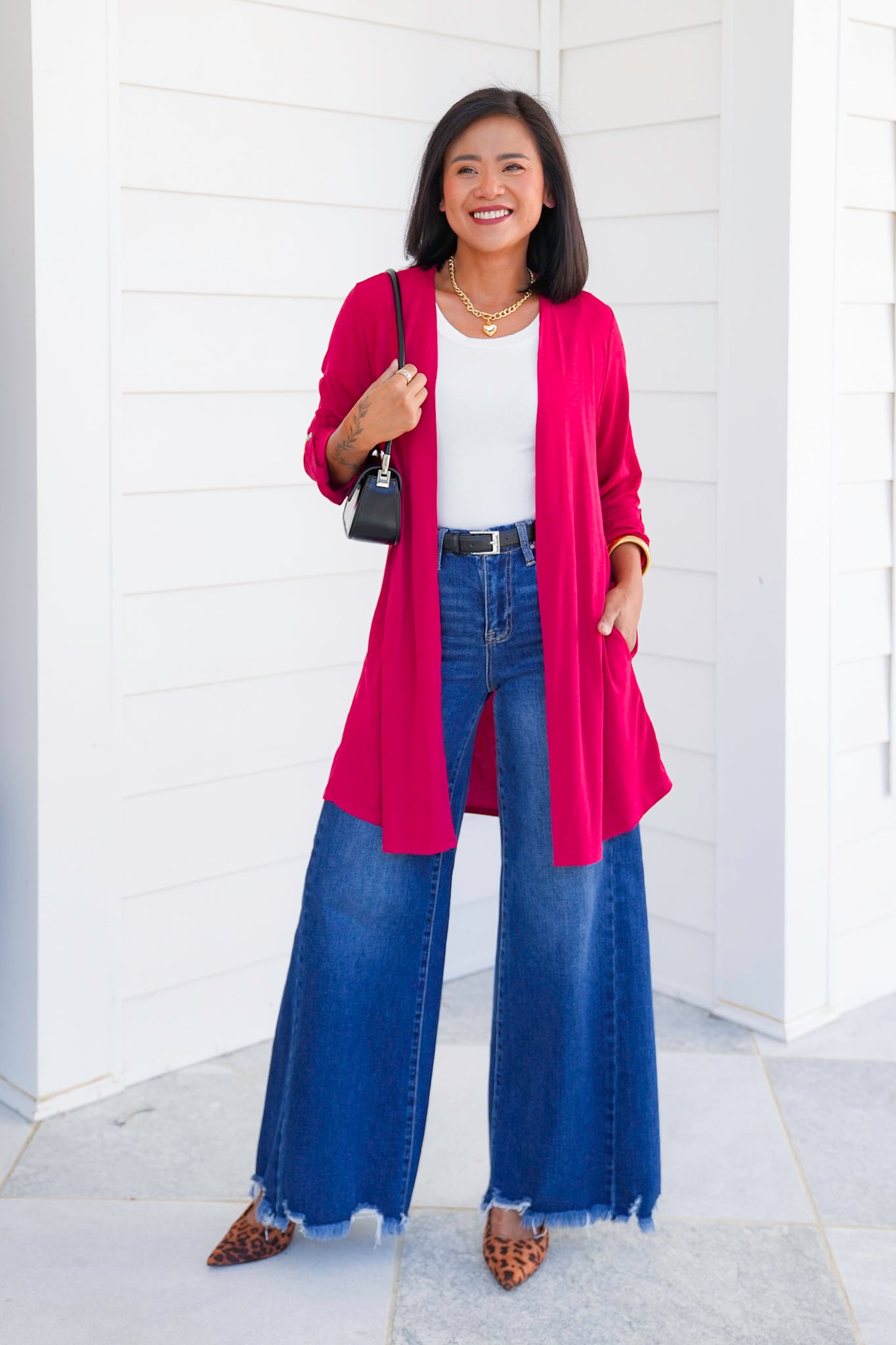 Door Buster! Plus/Reg Solid 3/4 Button Tab Sleeve Open Cardigan