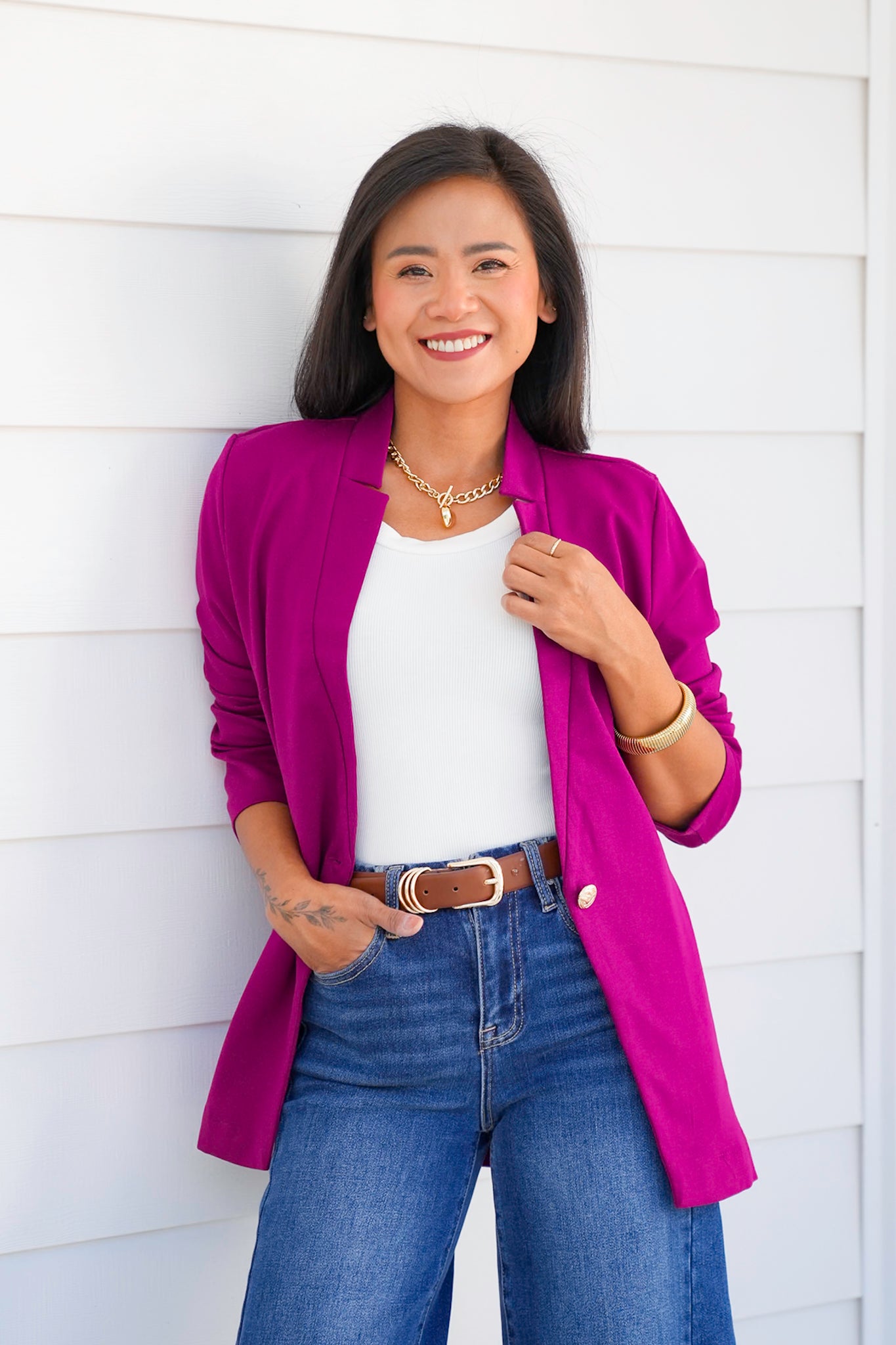 Door Buster! Plus/Reg Solid Long Sleeve Fitted Blazer