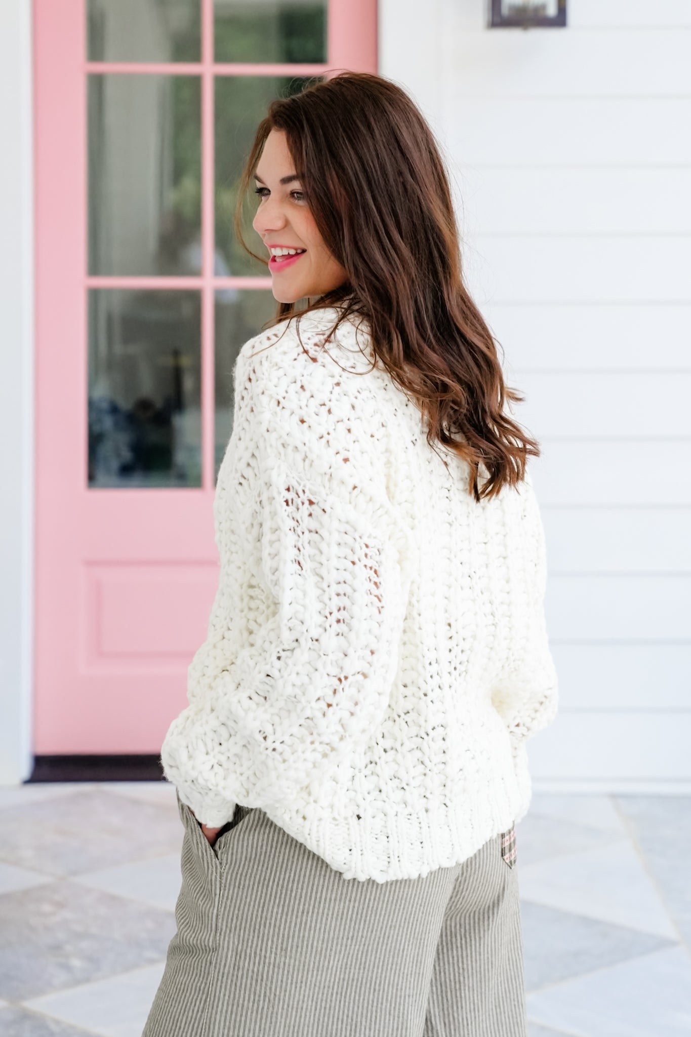 Cream Long Sleeve Button Down Cardigan Sweater