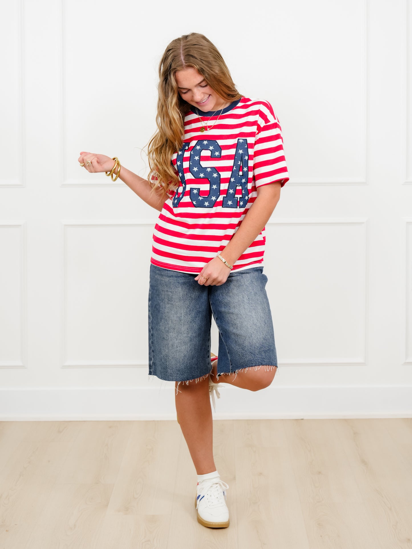 Stripe Short Sleeve "USA" Top