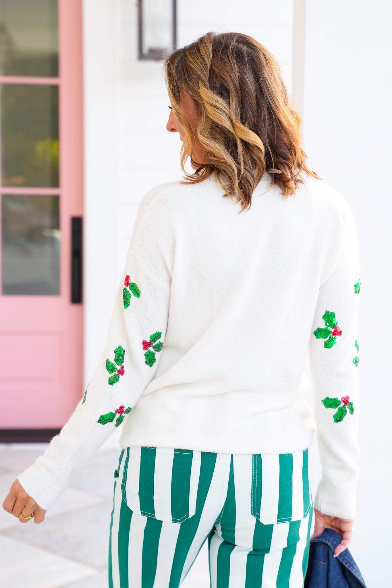 Sequin Mistletoe Long Sleeve Pullover Sweater
