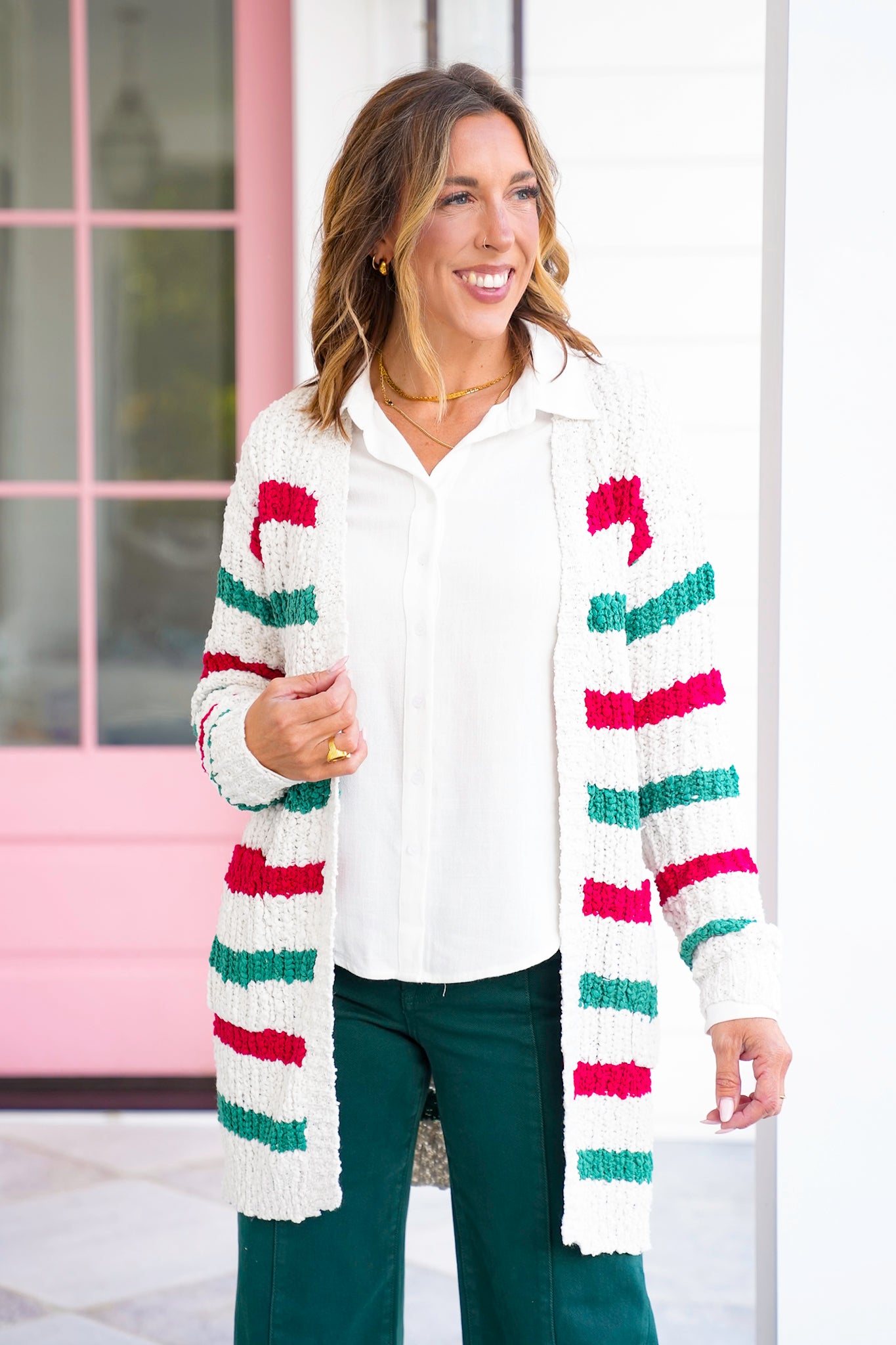 Stripe Long Sleeve Open Front Cardigan